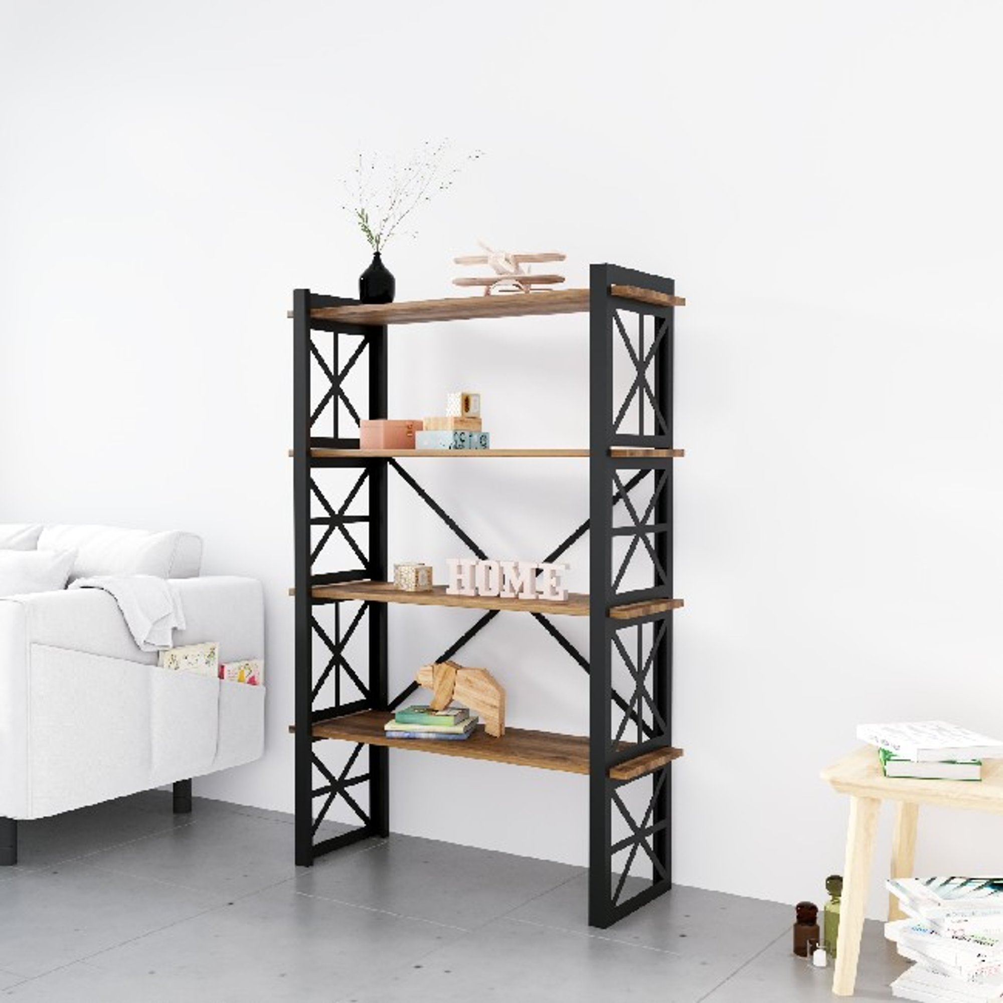 Star - Libreria - Nero, Legno - 90 x 35 x 150 cm Homemania vista1