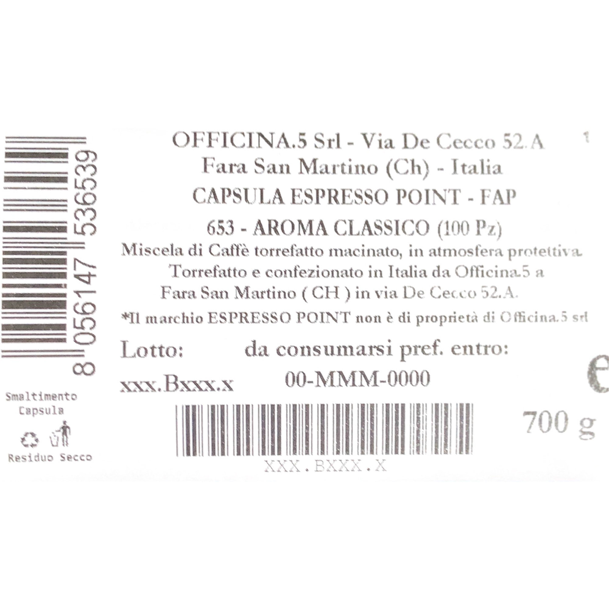 100 capsule - Compatibile Espresso Point "Aroma Classico" Officina 5 Caffè vista1
