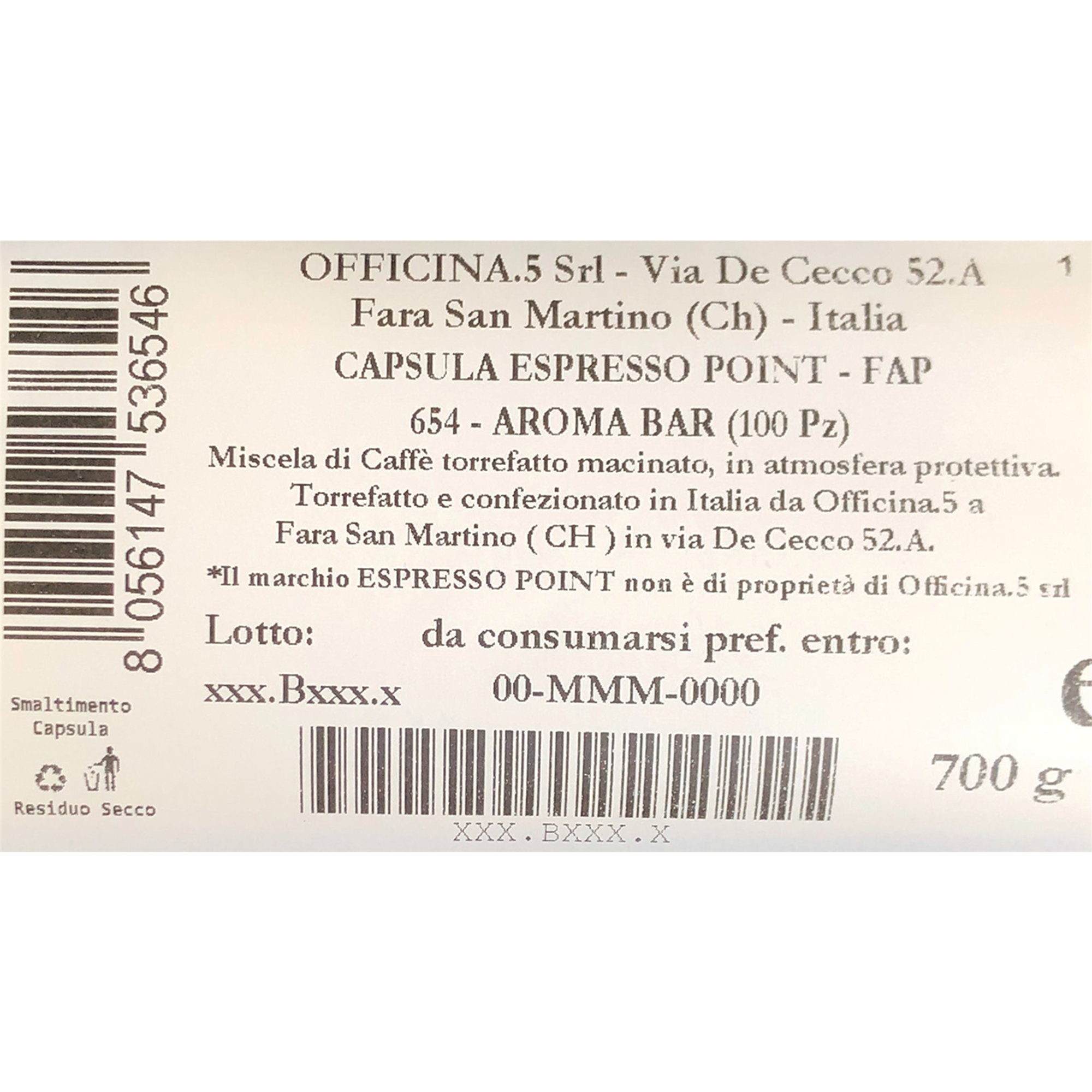 100 capsule - Compatibile Espresso Point "Aroma Bar" Officina 5 Caffè vista1