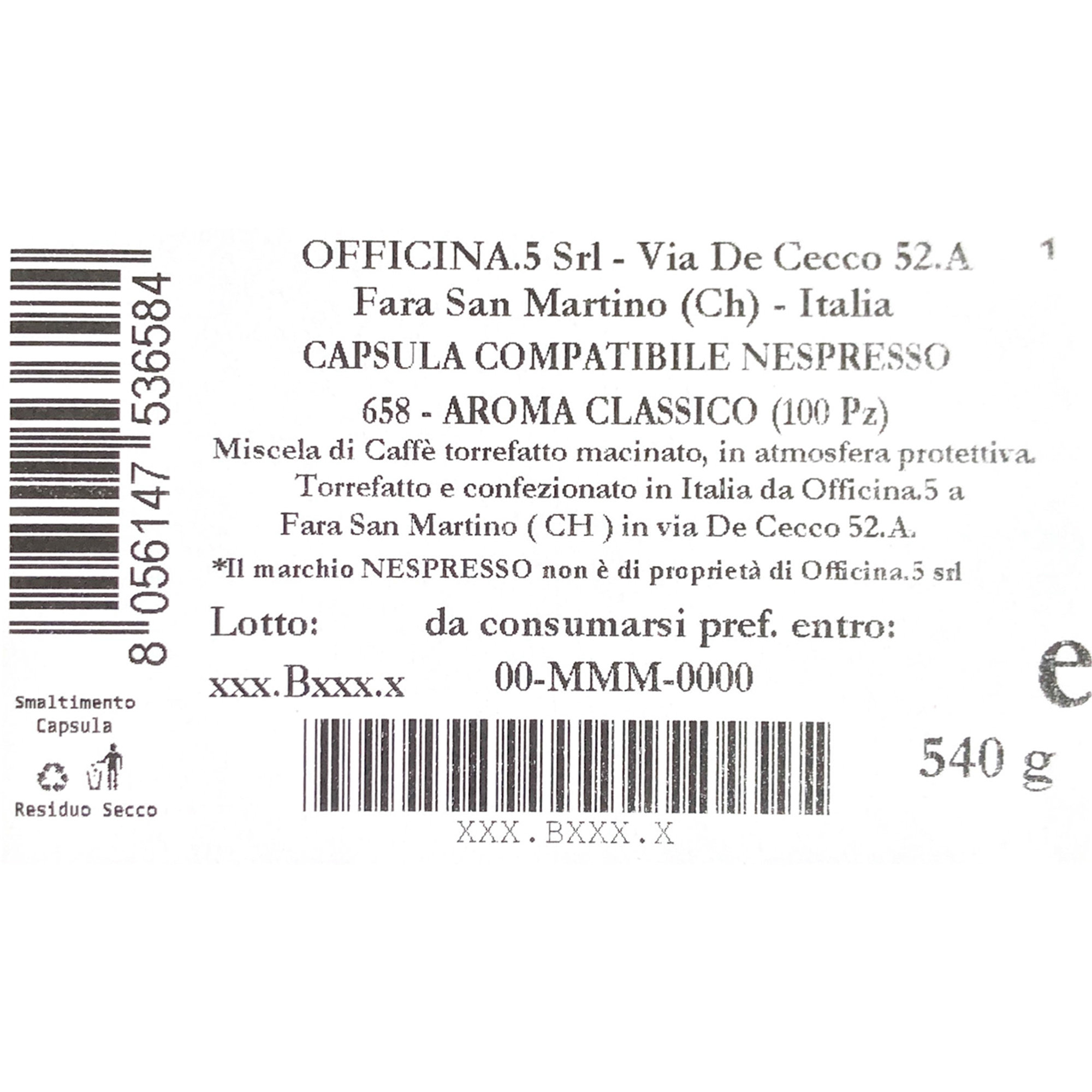 100 capsule - Compatibile Nespresso "Aroma Classico" Officina 5 Caffè vista1