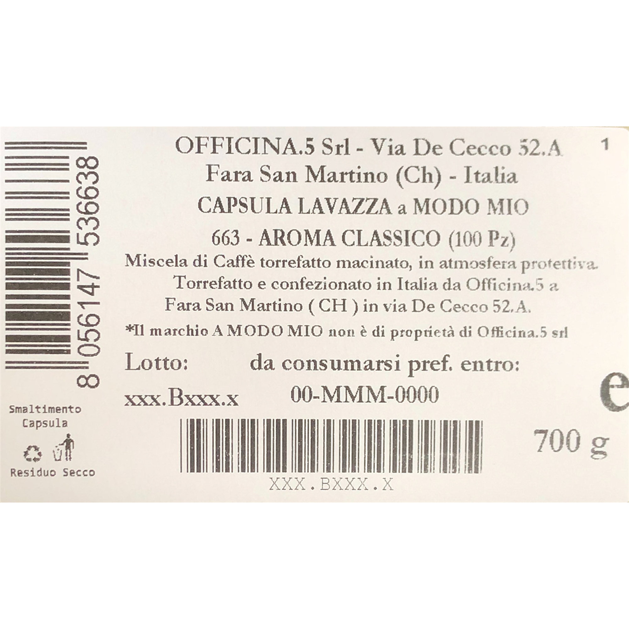 100 capsule - Compatibile Lavazza A Modo Mio "Aroma Classico" Officina 5 Caffè vista1