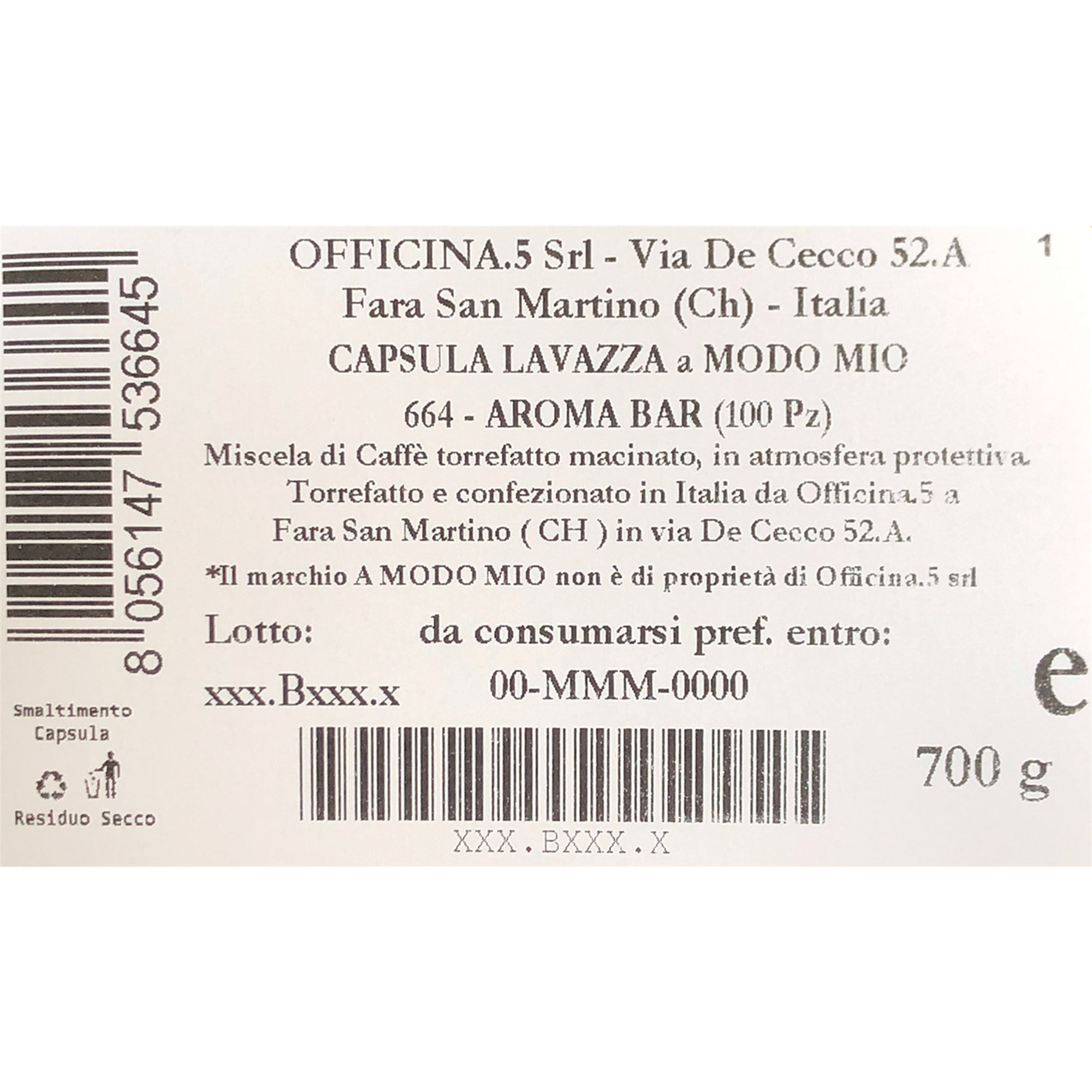100 capsule - Compatibile Lavazza A Modo Mio "Aroma Bar" Officina 5 Caffè vista1