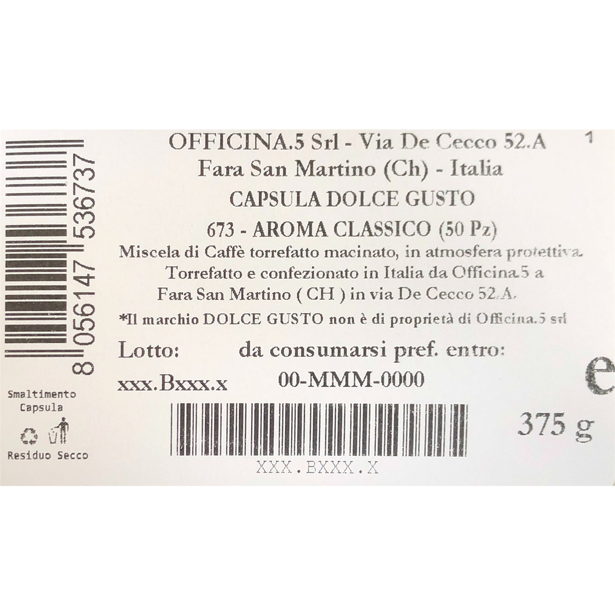 100 capsule -Compatibile Nescaffè Dolce Gusto "Aroma Classico" Officina 5 Caffè vista1