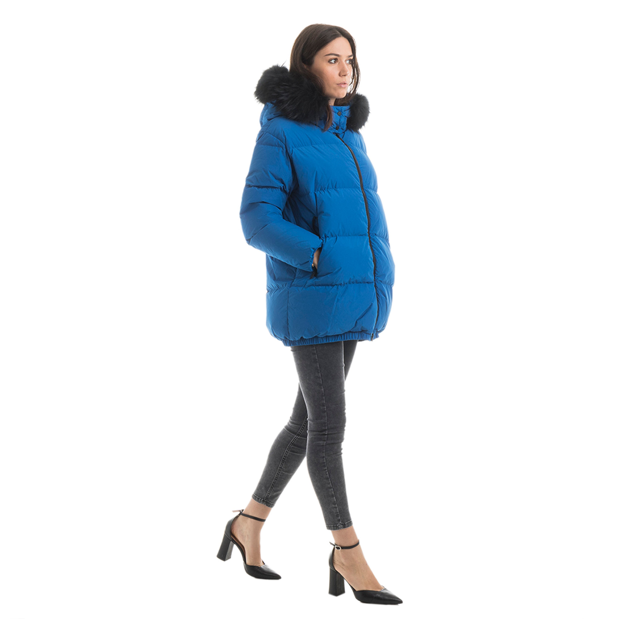 ADD Piumino con cappuccio bordato da pelliccia blu royal Add vista1