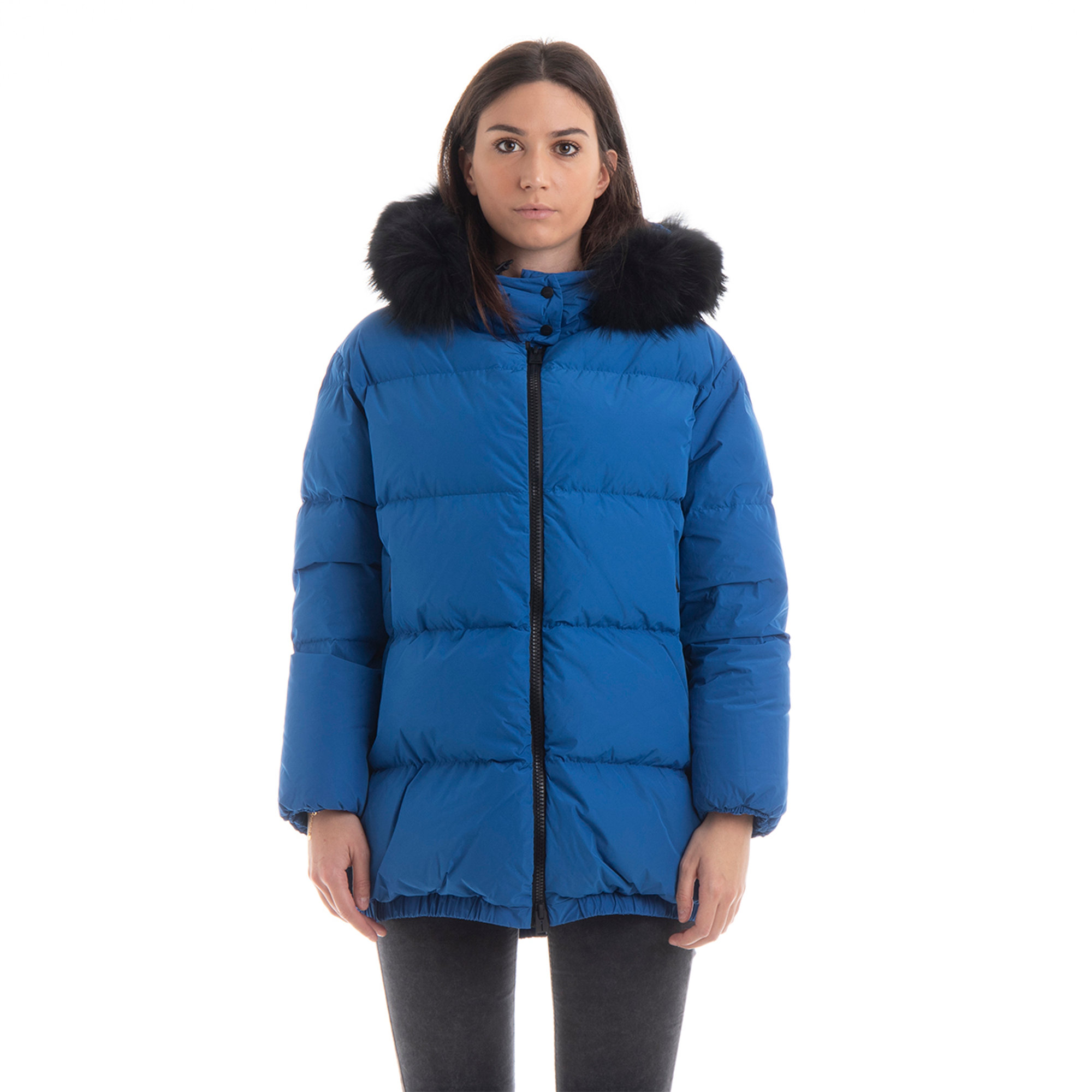 ADD Piumino con cappuccio bordato da pelliccia blu royal Add vista0