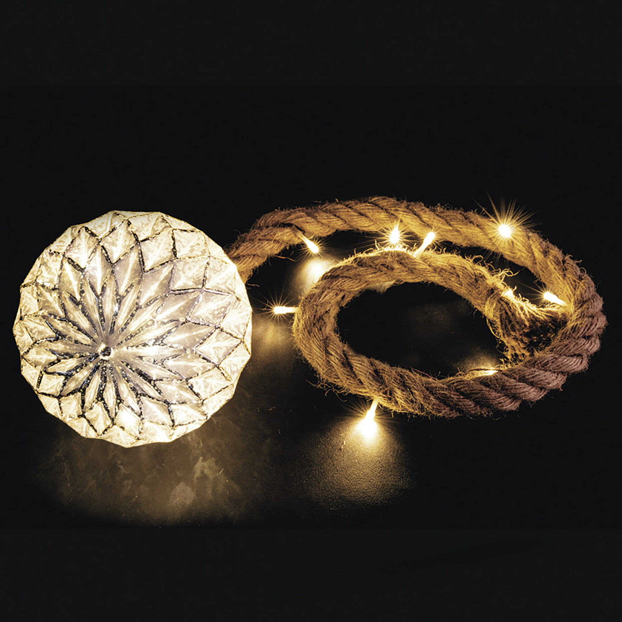 Xmas Palla luminosa con corda con glitter 24 led, bianco Villa D'Este Home Tivoli 1996 vista4