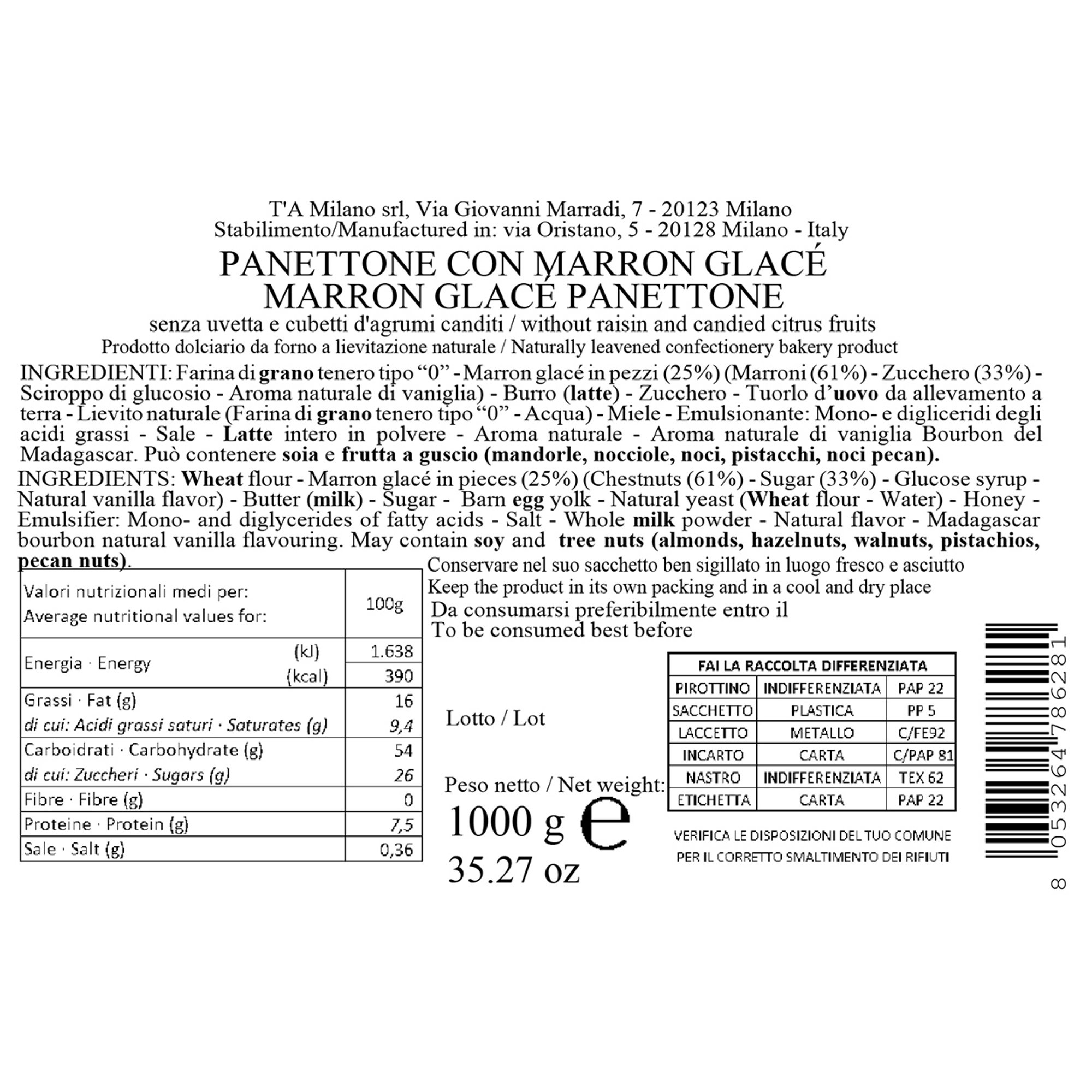 Panettone marron glacè da 1 Kg T'a Milano vista1