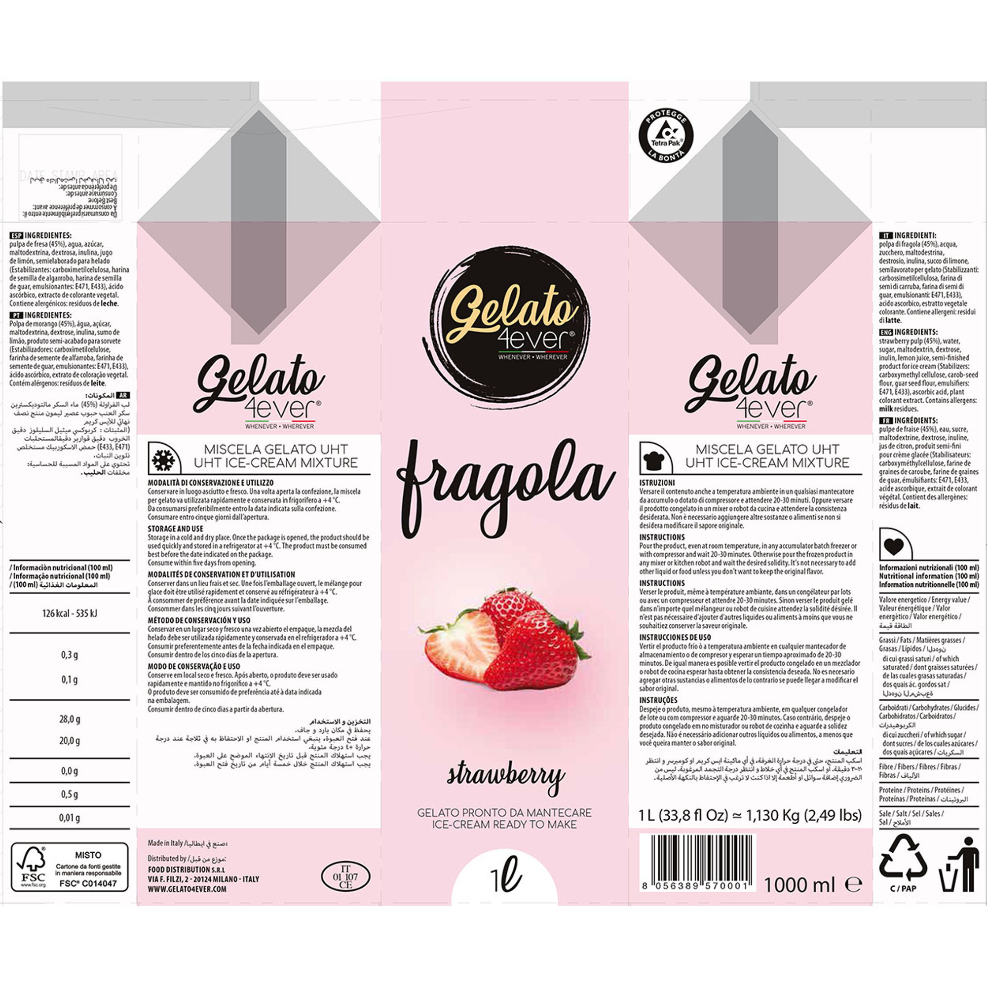 3 brick 1 lt  - Fragola Gelato 4ever vista1