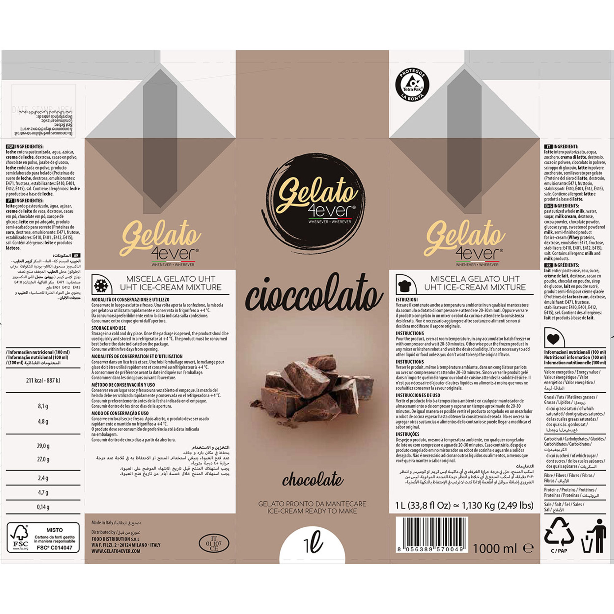 3 brick 1 lt misti - Cioccolato, Pistacchio, Nocciola Gelato 4ever vista2