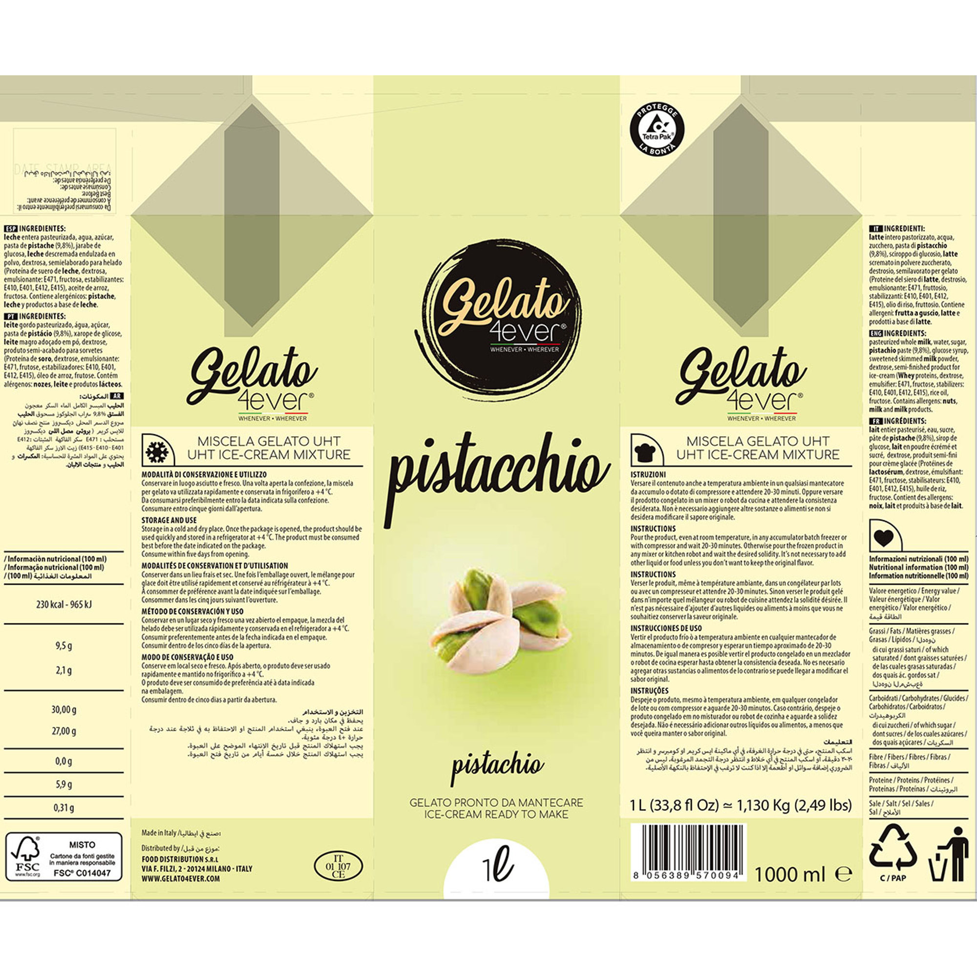 3 brick 1 lt misti - Cioccolato, Pistacchio, Nocciola Gelato 4ever vista4