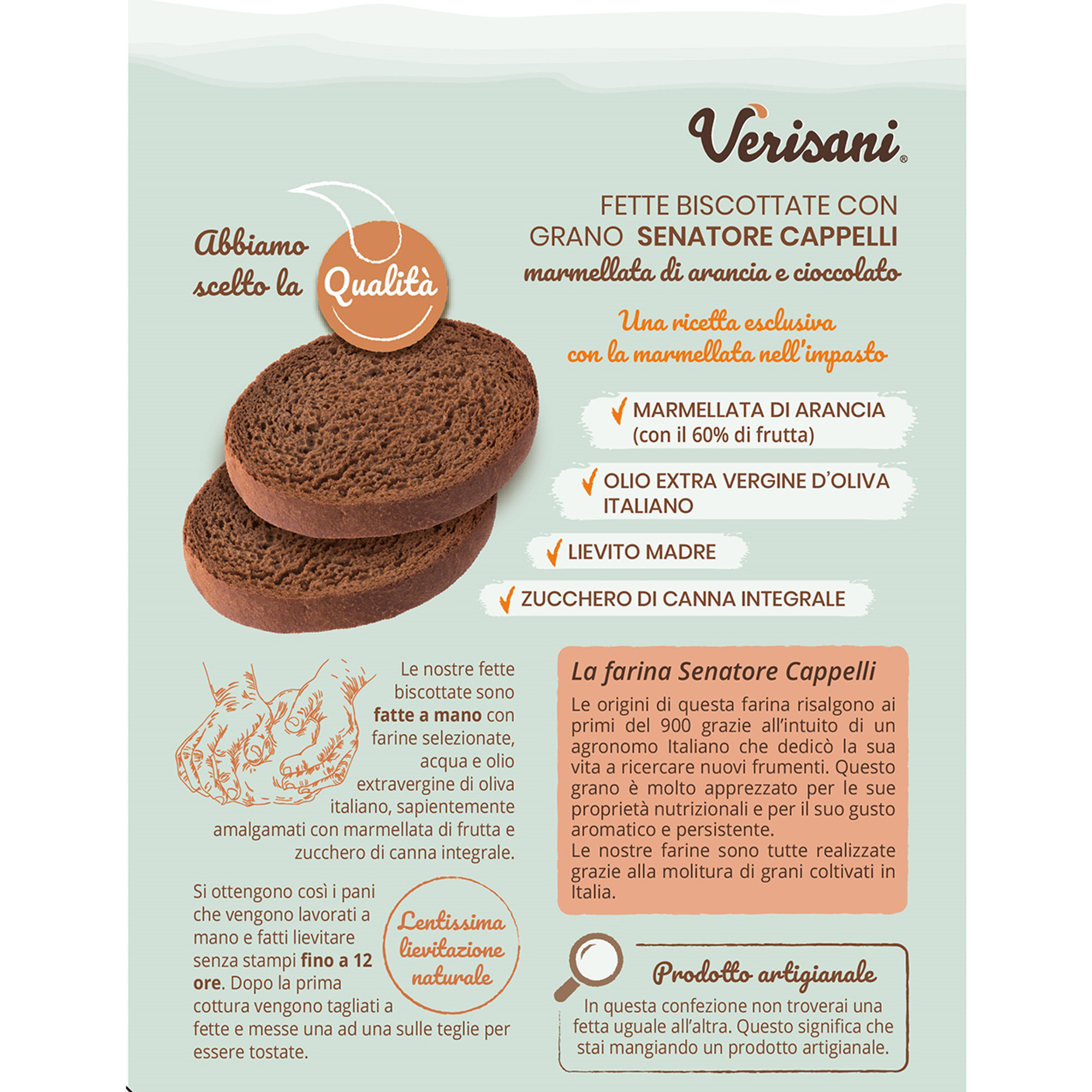 6 Confezioni 200 gr Mix Fette "Tutto Fibre": 2 Integrali e Mirtilli - 2 Multicereale Gocce di Cioccolato e Pera - 2 Senatore Cappelli Cioccolato e Arancia Verisani vista1
