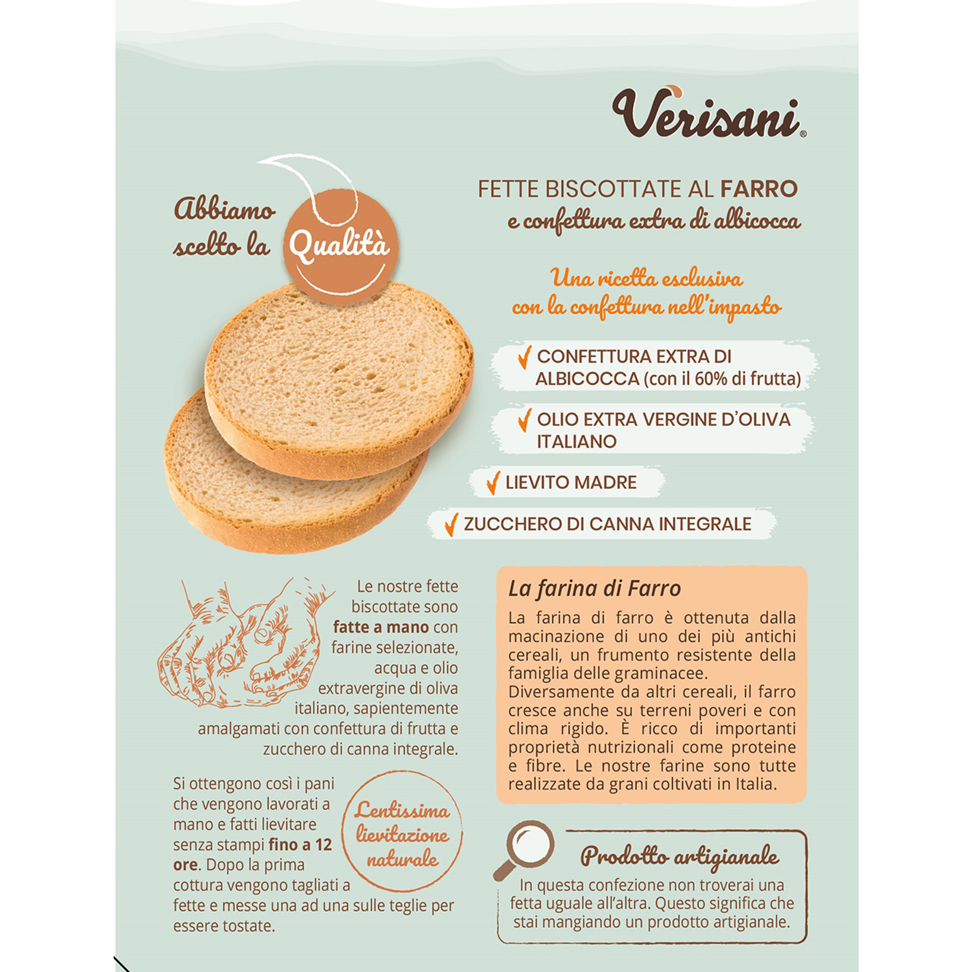 8 Confezioni 200 gr Gran Mix "Fette Verisani": 2 Integrali e Mirtilli - 2 Multicereale Gocce di Cioccolato e Pera - 2 Senatore Cappelli Cioccolato e Arancia - 2 Farro e Albicocca Verisani vista2