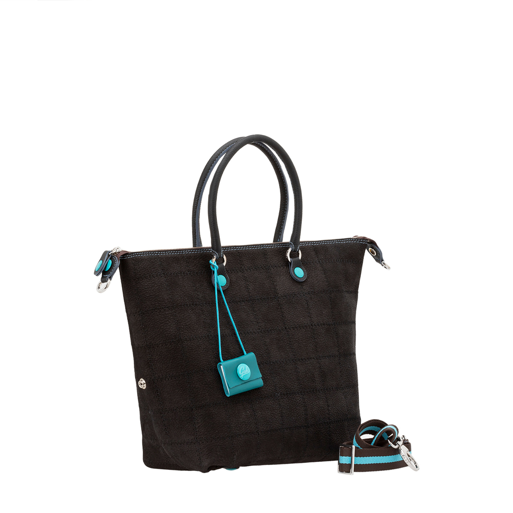 Shopper trasformabile G43 in ruga con stampa blu Gabs vista2