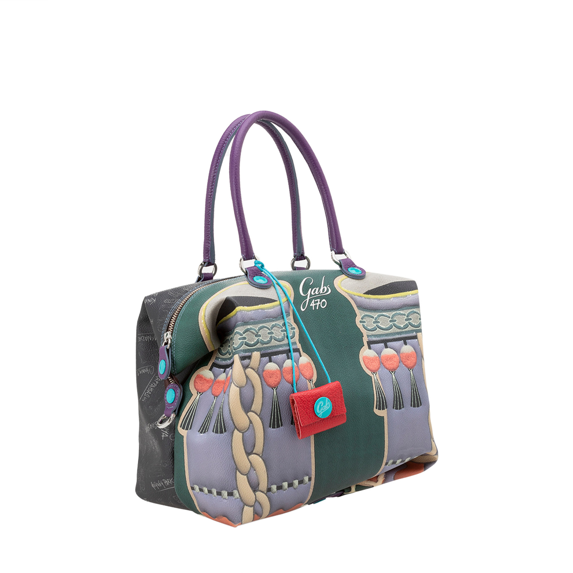 Shopping trasformabile G3-L in pelle nera con scritte all over Gabs vista1