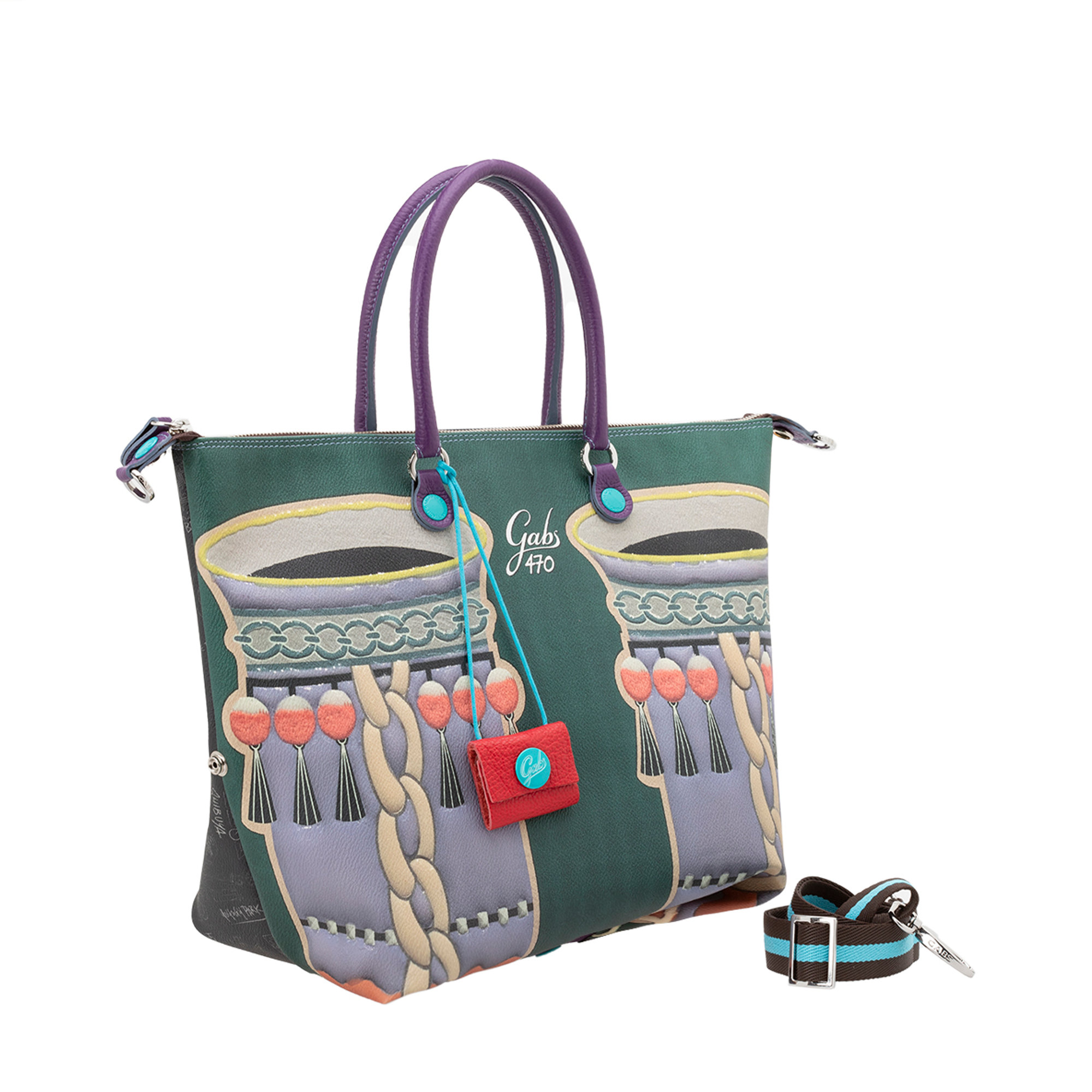 Shopping trasformabile G3-L in pelle nera con scritte all over Gabs vista2