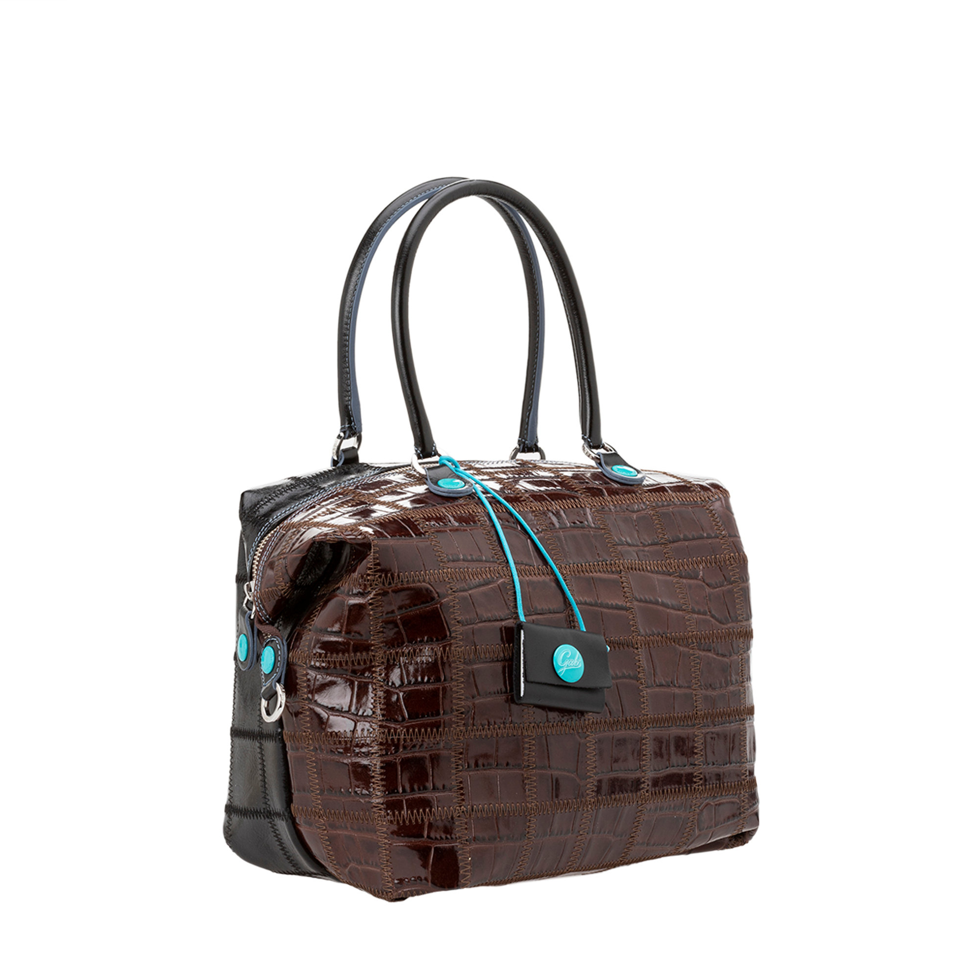 Shopping bag trasformabile G43 in pelle stampa cocco marrone con manici Gabs vista1
