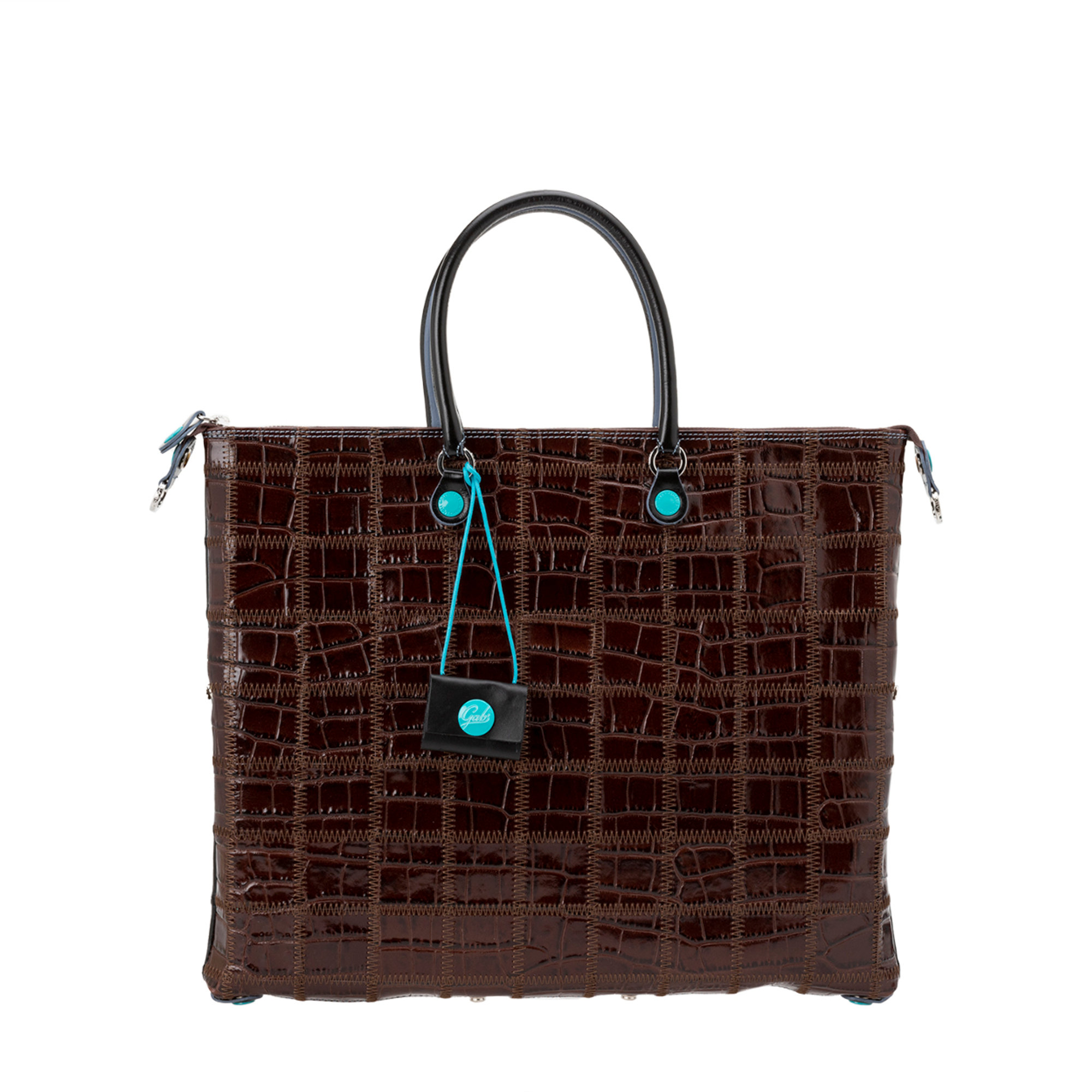 Shopping bag trasformabile G43 in pelle stampa cocco marrone con manici Gabs vista0