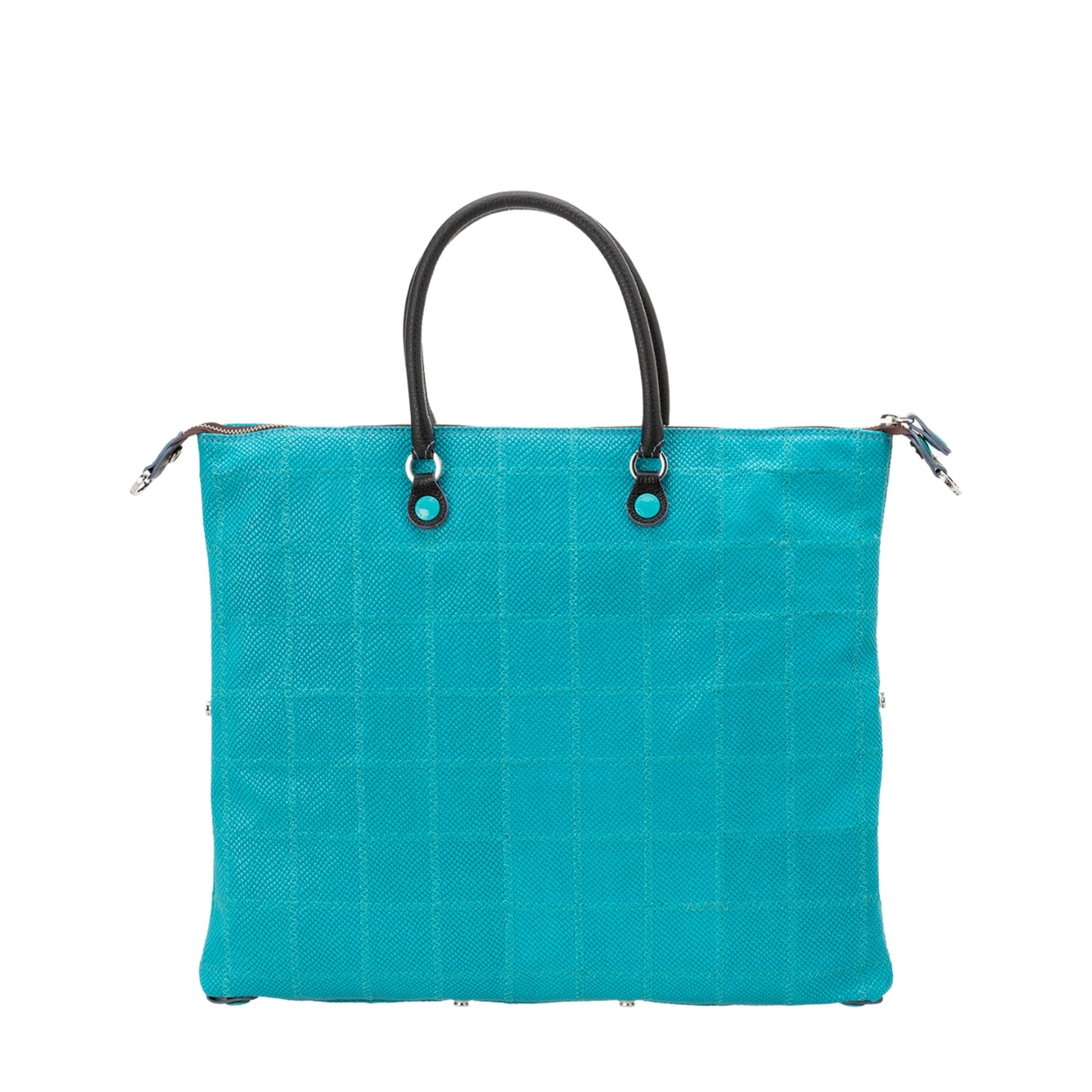 Shopper trasformabile G43 in vitello azzurro stampato Gabs vista3