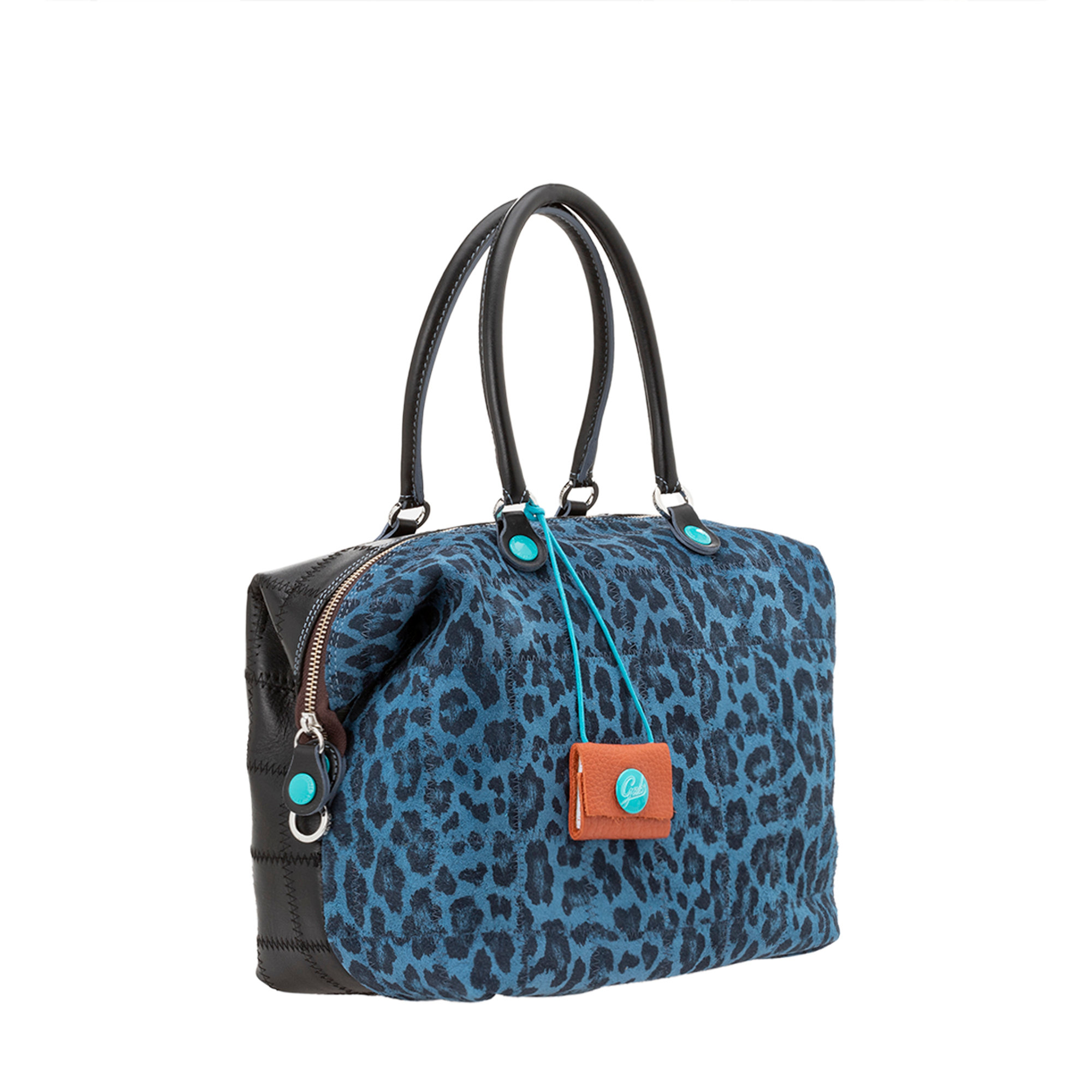 Shopping bag in pelle nero cucito a quadri con manici Gabs vista1