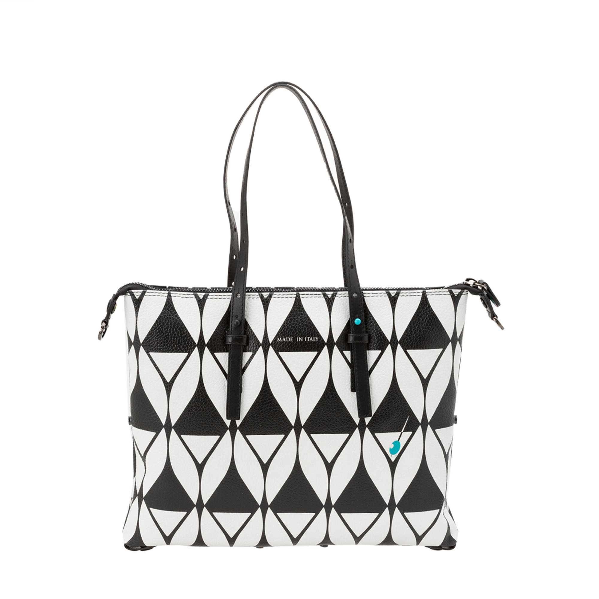 Borsa GIGLAMOUR in pelle bianca e nera con disegni optical Gabs vista3