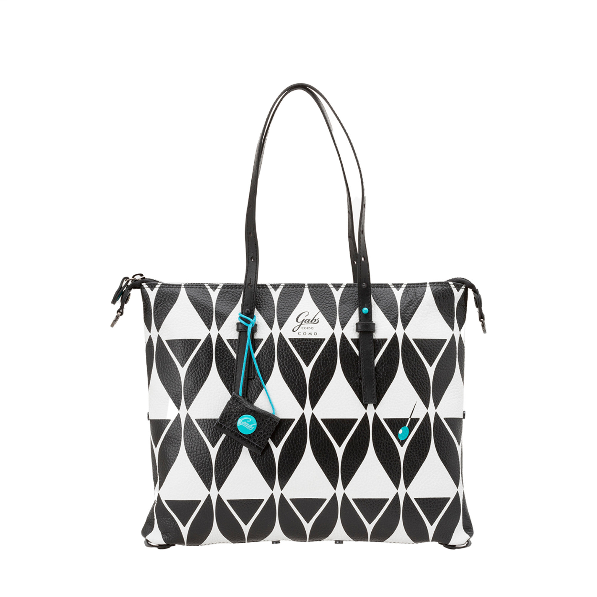 Borsa GIGLAMOUR in pelle bianca e nera con disegni optical Gabs vista0