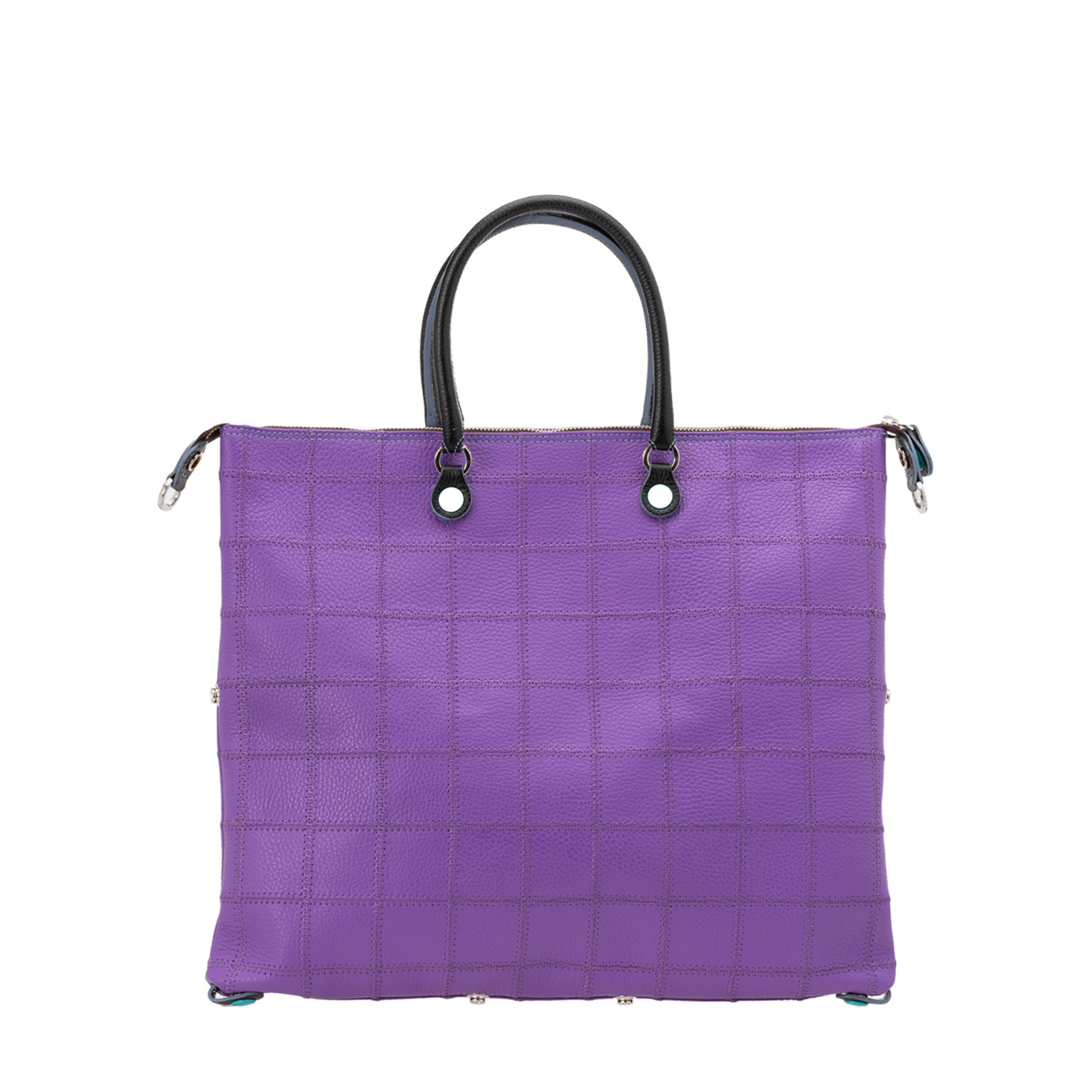 Shopping bag trasformabile G43 in pelle cucita viola con manici e zip Gabs vista3