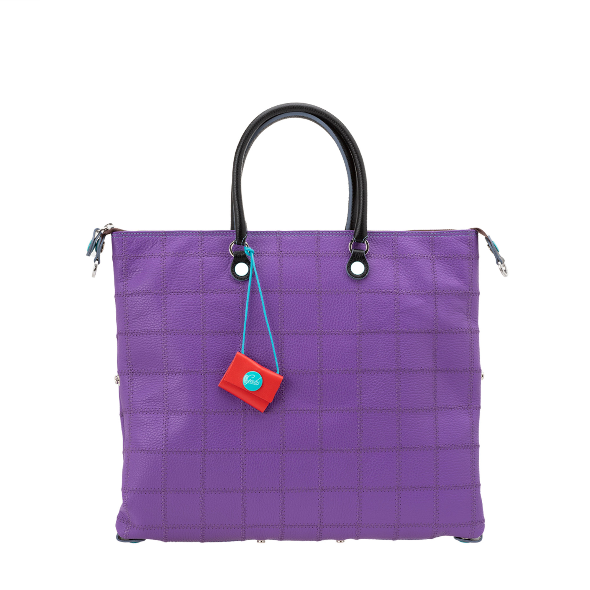 Shopping bag trasformabile G43 in pelle cucita viola con manici e zip Gabs vista0