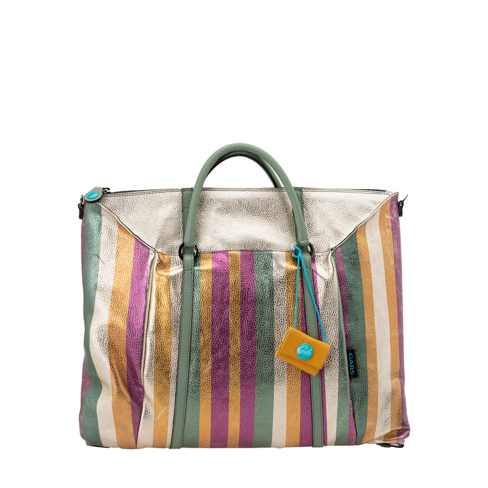 Shopping bag in pelle laminata a righe verticali Siria Gabs vista0