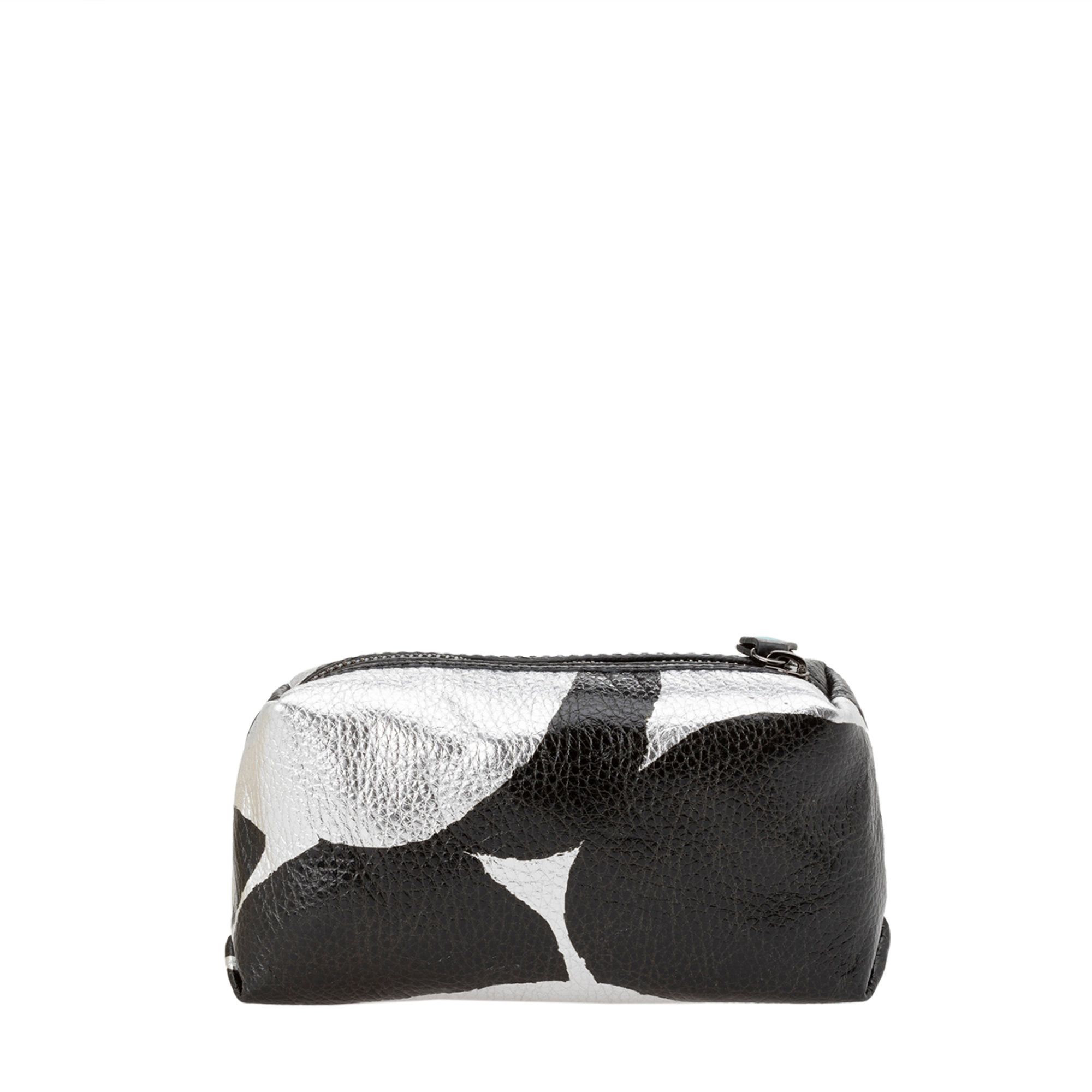 Beauty case in pelle bottalata con zip argento e nero Gabs vista1