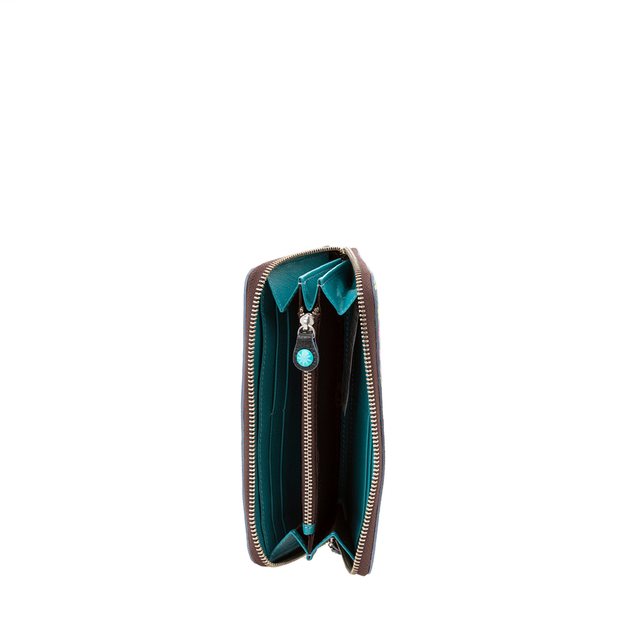 Portafoglio zip arounf in pelle con murales multicolor Gabs vista1