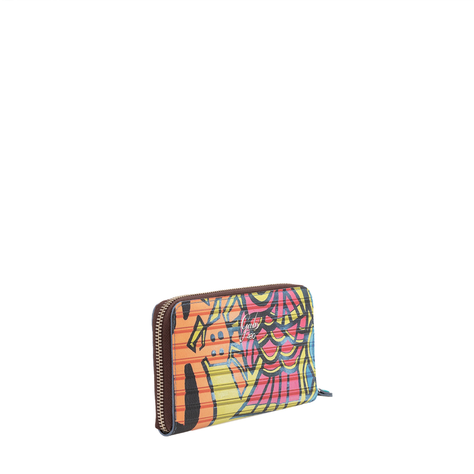 Portafoglio zip arounf in pelle con murales multicolor Gabs vista2