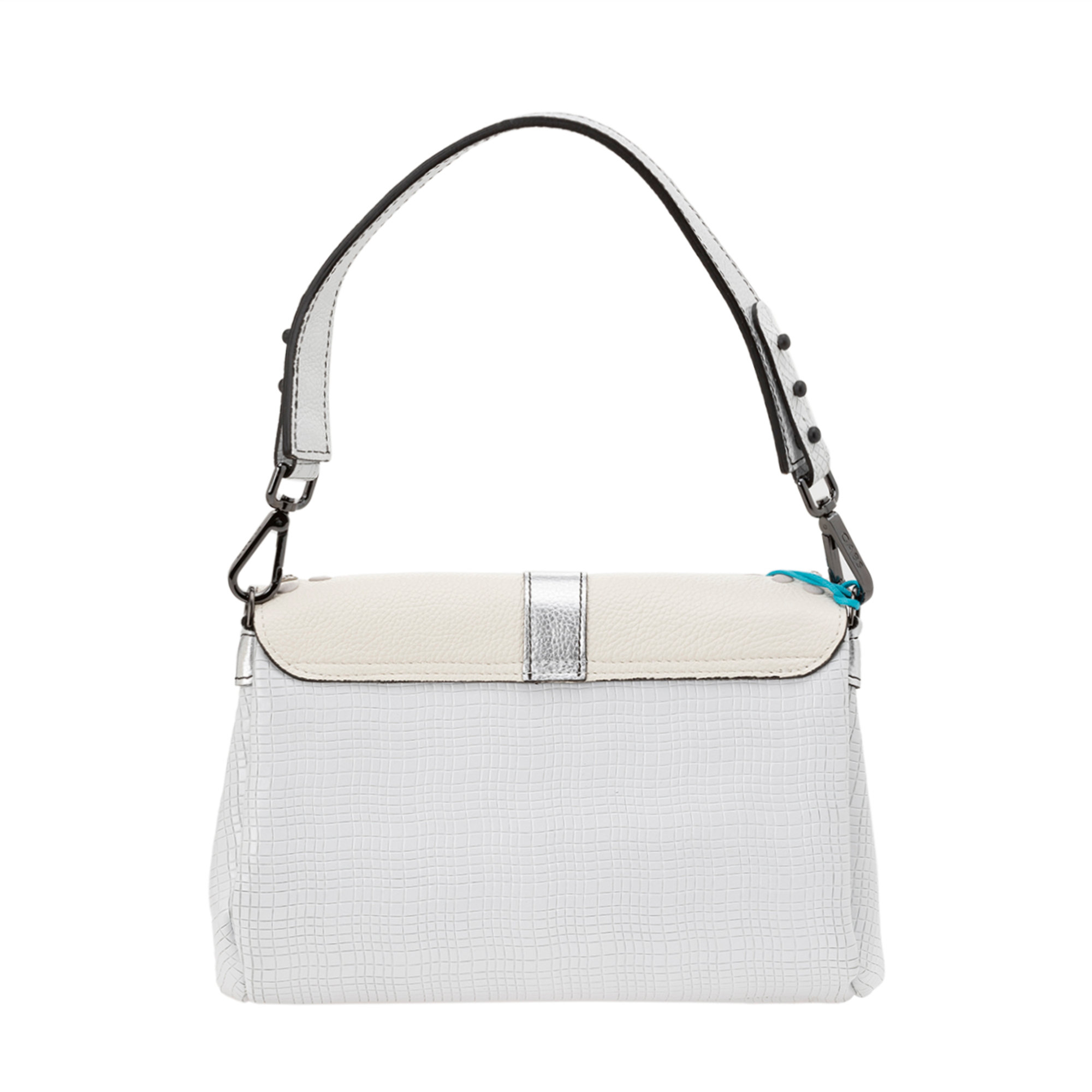 Borsa a spalla Claudia in pelle bianca con patta laminata e strass Gabs vista3