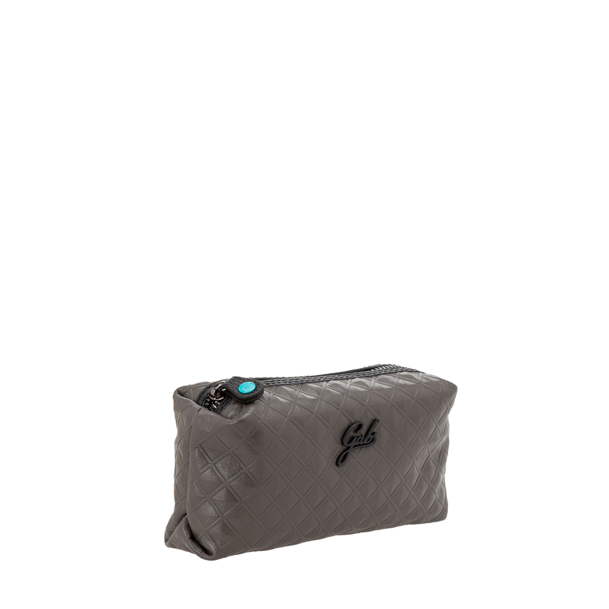 Beauty case in pelle  marrone  simil intrecciata con zip Gabs vista1