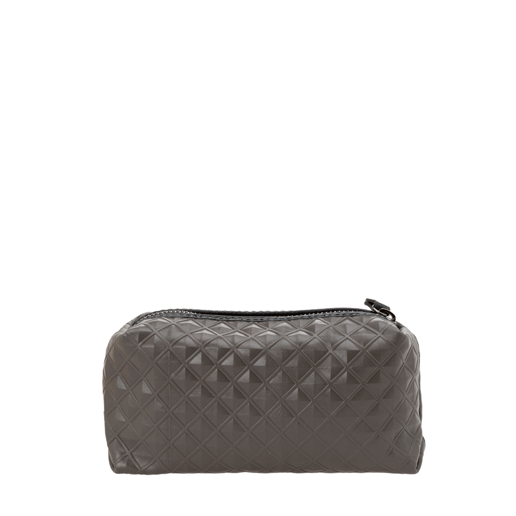 Beauty case in pelle  marrone  simil intrecciata con zip Gabs vista2