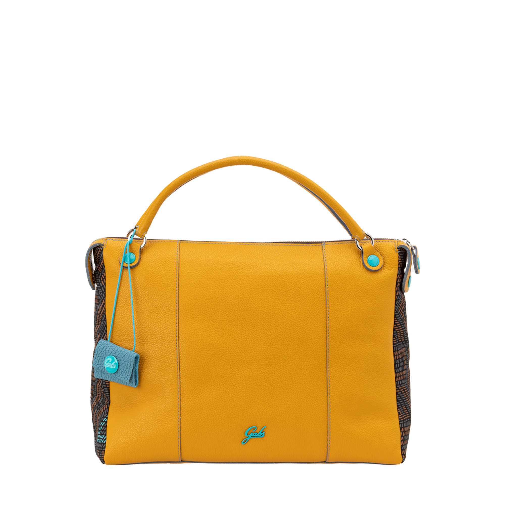 Shopping bag Emila ocra con inserti in tessuto multicolor Gabs vista0