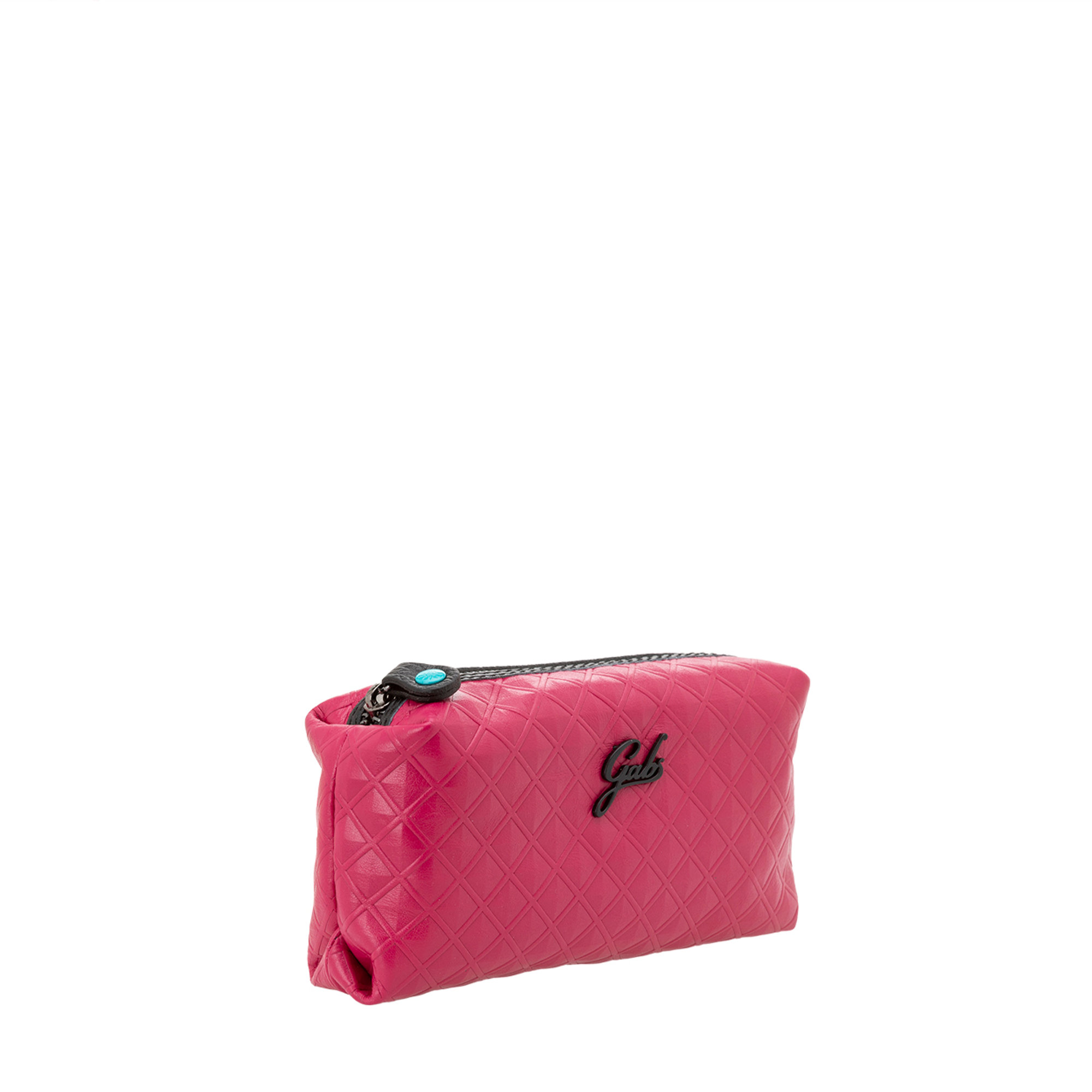 Beauty case in pelle fucsia  simil intrecciata con zip Gabs vista1