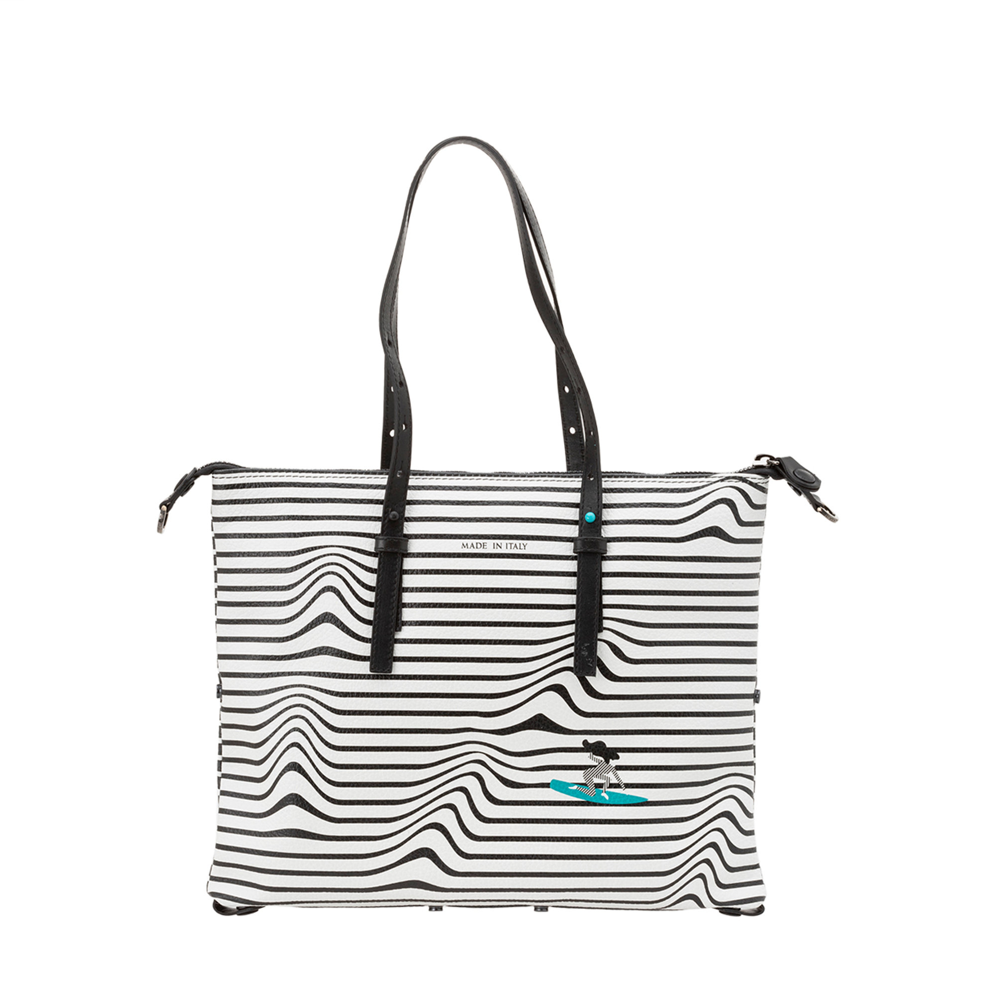 Borsa GIGLAMOUR in pelle bianca e nera con righe orizzontali Gabs vista3