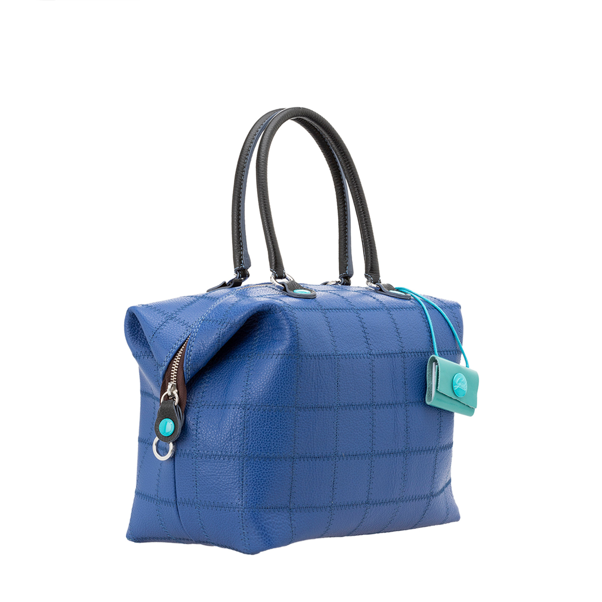 Shopper trasformabile G43 in pelle patchwork bluette Gabs vista1