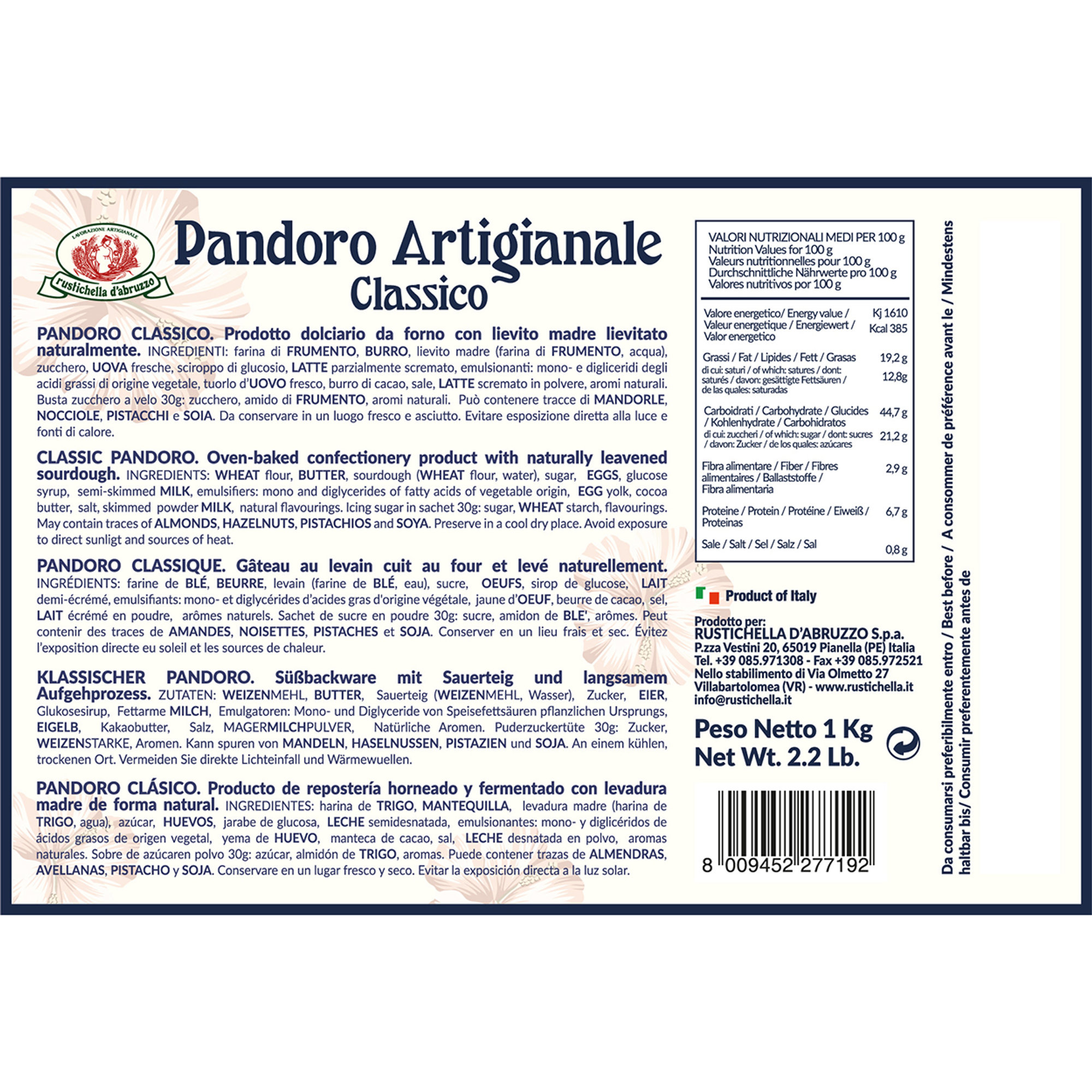 Pandoro Artigianale Limited Edition 1 kg Rustichella Abruzzo-obso vista1