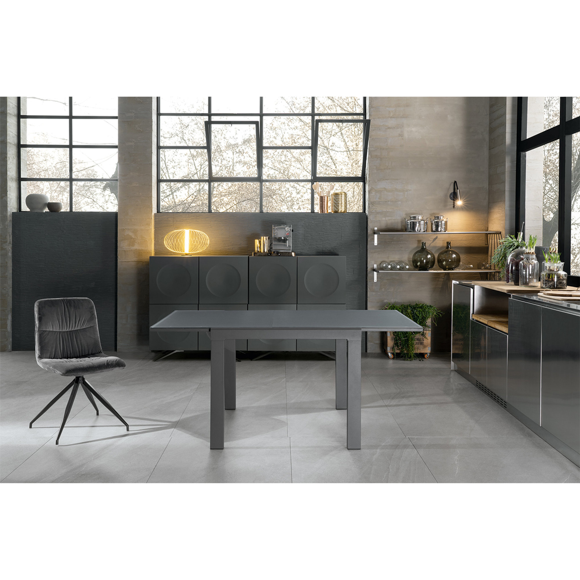 Tavolo Allungabile (90/163,5 x 90 cm), grigio Stones Arredamenti vista2