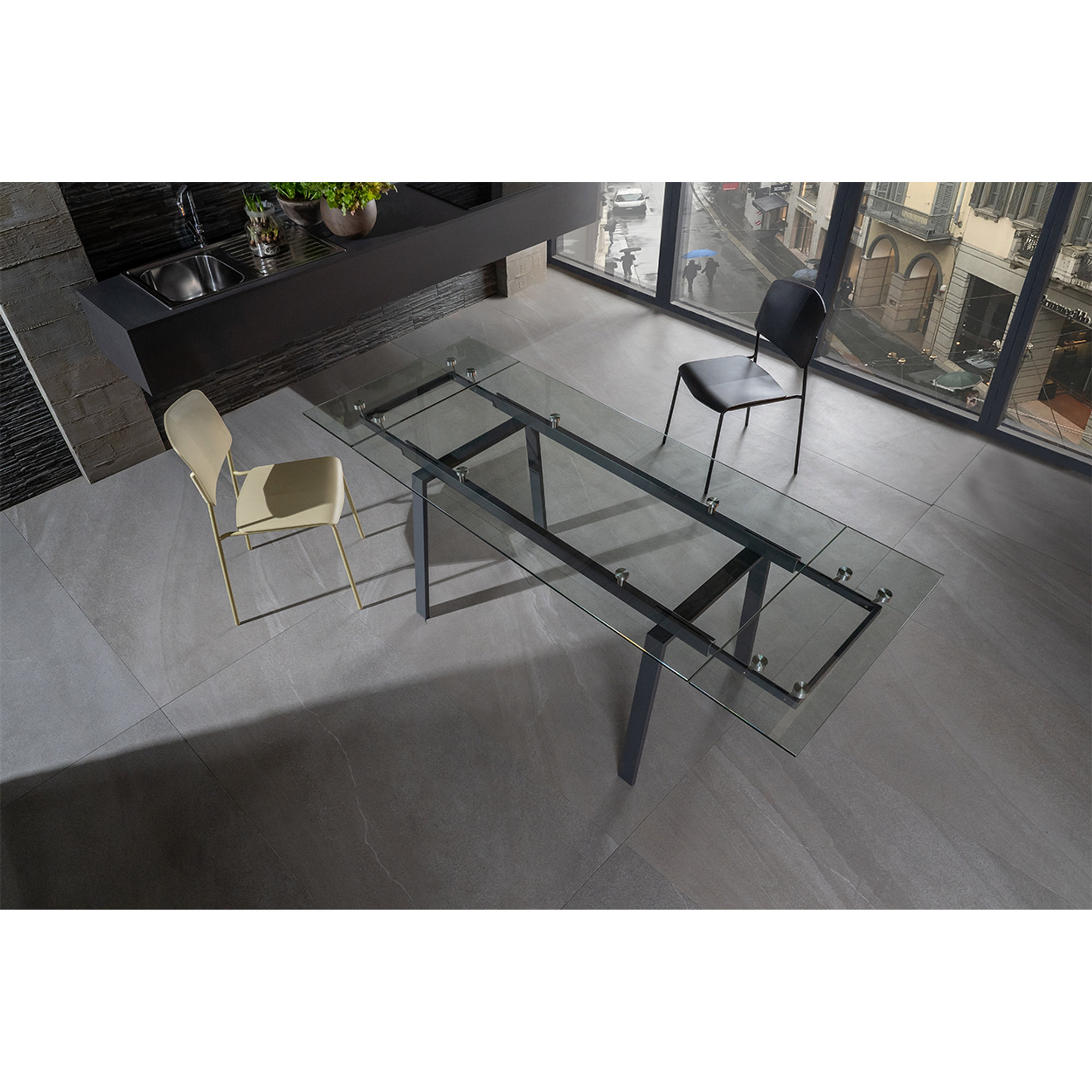 Tavolo Allungabile (140/200 x 80 cm), trasparente/grigio Stones Arredamenti vista1