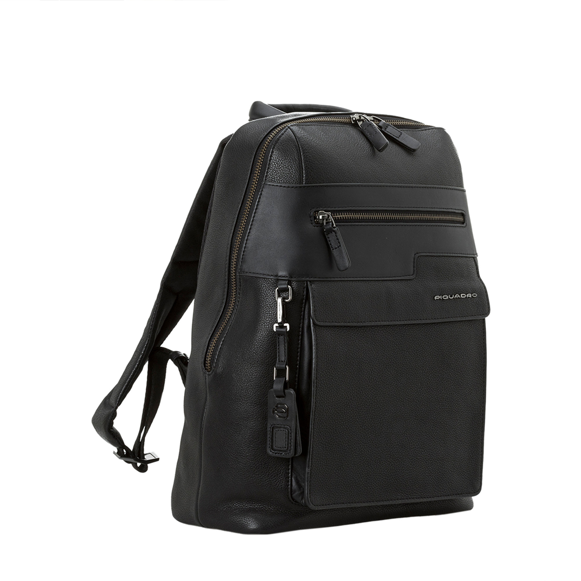 Zaino medio in pelle nero Piquadro vista1