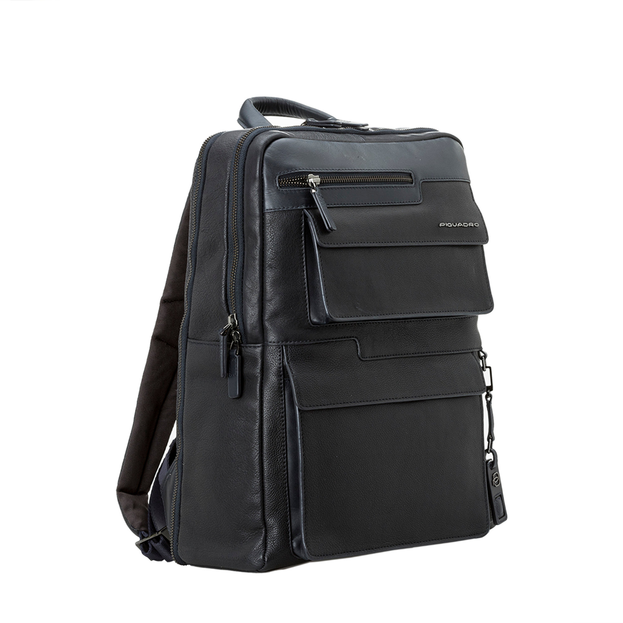 Zaino fast-check in pelle blu notte Piquadro vista1