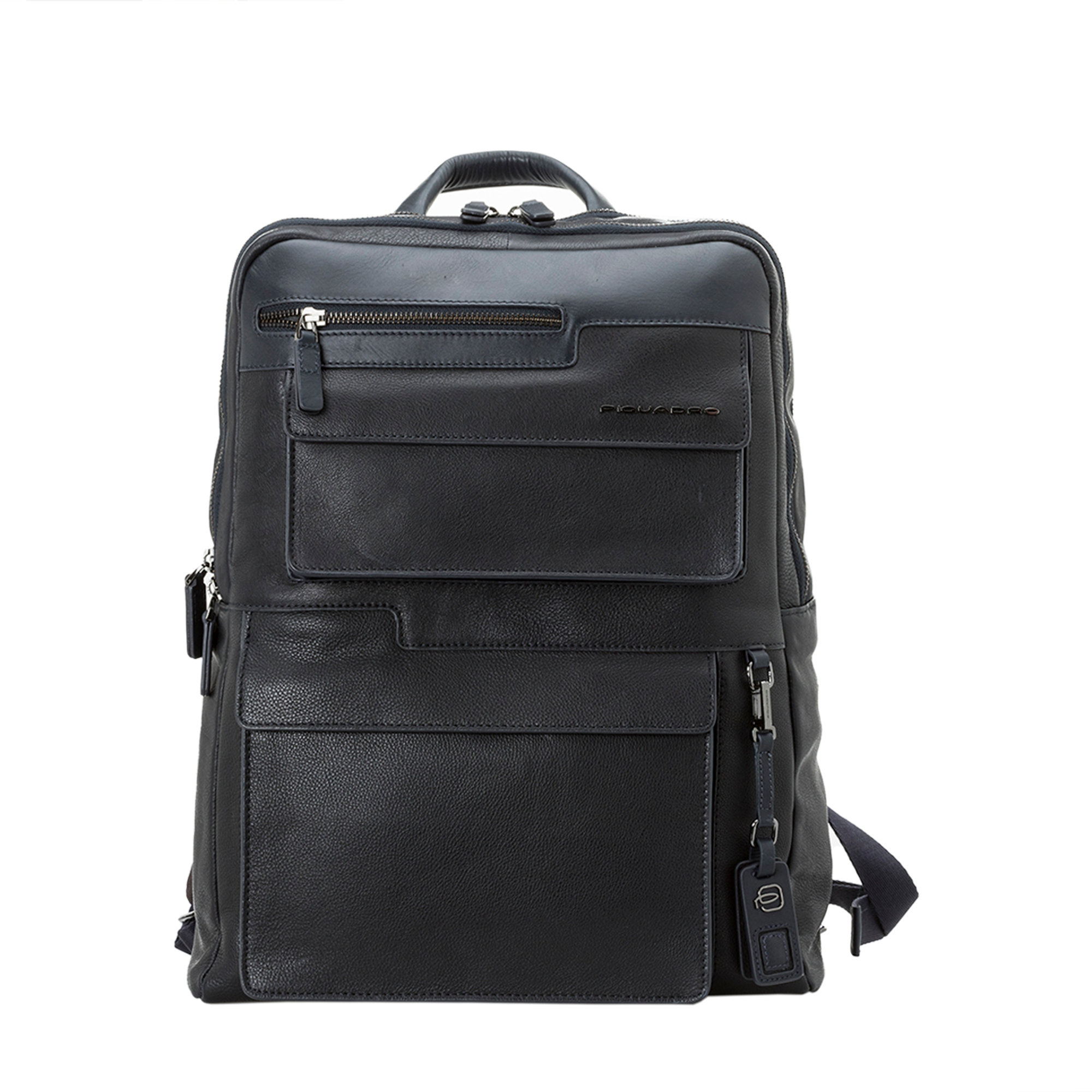 Zaino fast-check in pelle blu notte Piquadro vista0