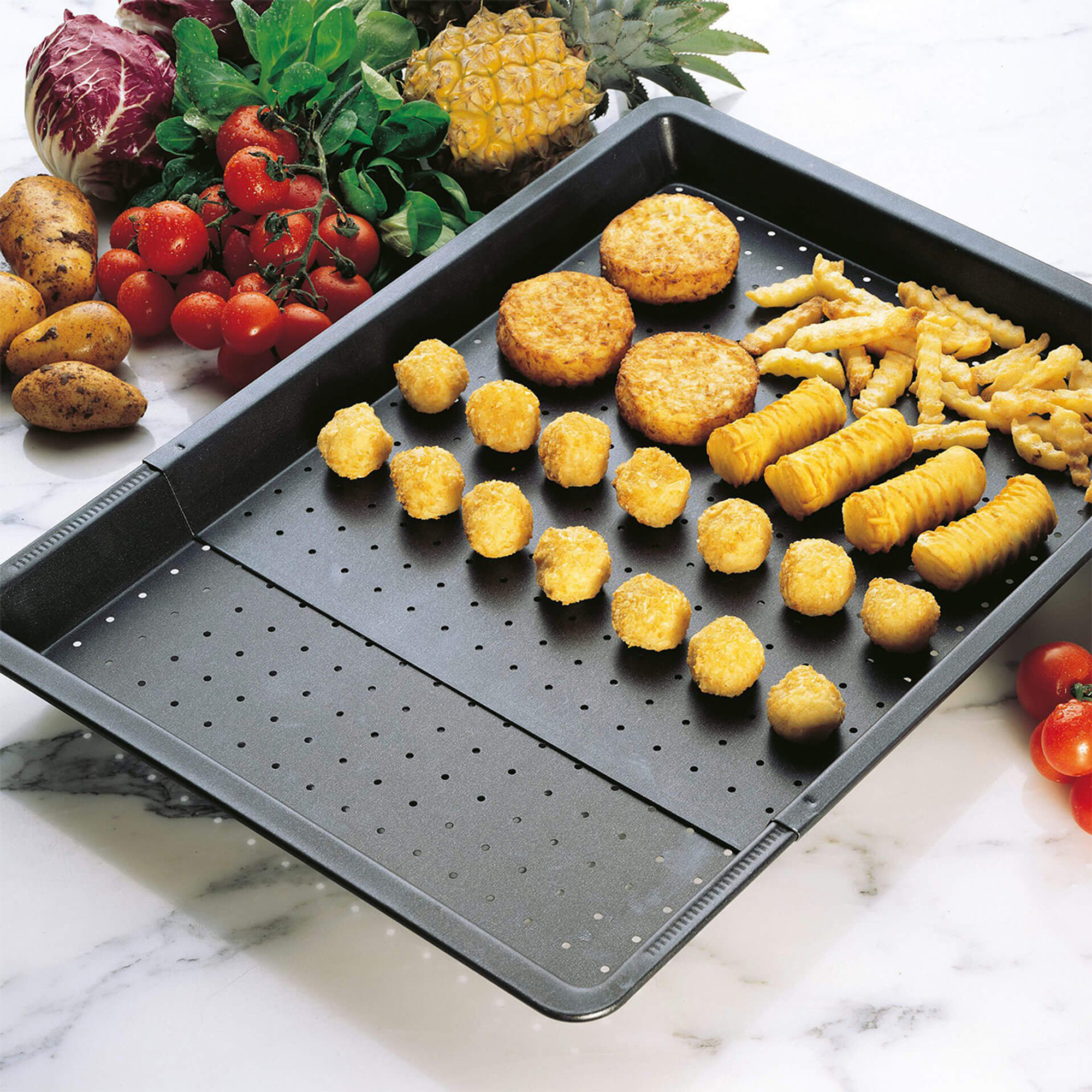 Teglia da forno estensibile forata Zenker 3,5x33,5x37-52, nera metallizzata Fackelmann vista4