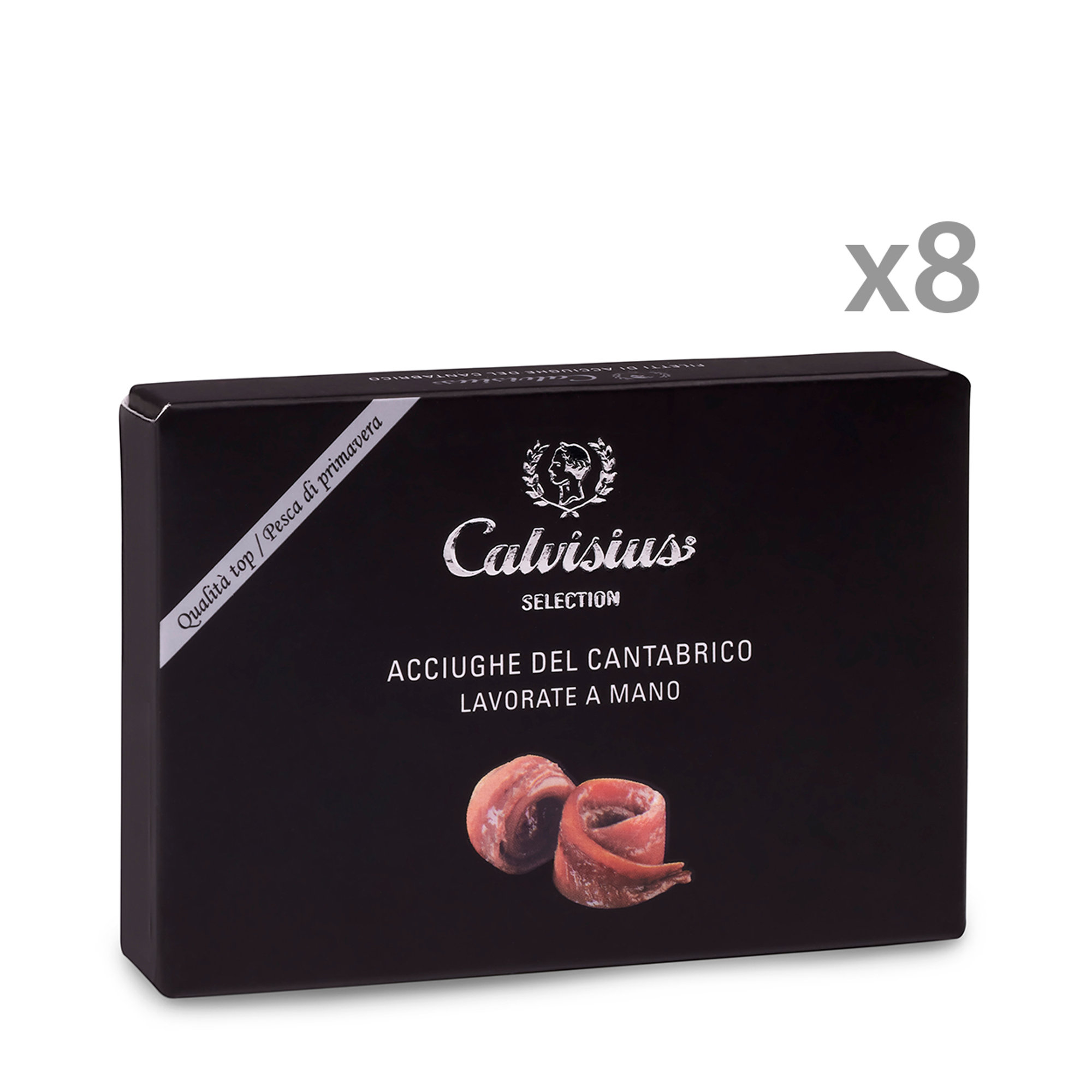 8 confezioni - Acciughe del Cantabrico in olio di oliva 78 gr Calvisius vista0