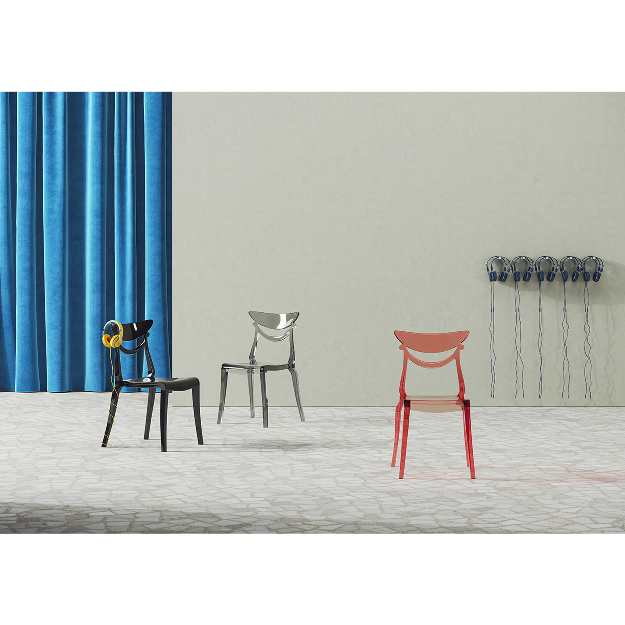Set da 2 - MARLENE sedia impilabile in nylon lucido.stile moderno e colori lucidi compatti per una seduta comoda e pratica, colore nero ALMA DESIGN vista1