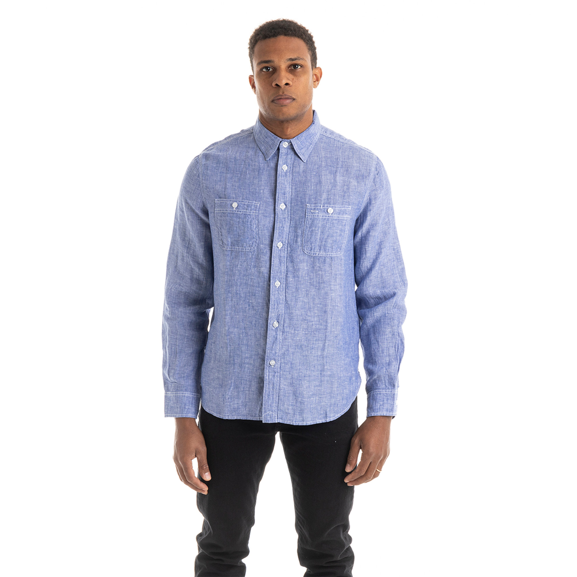 Camicia in lino con tasche azzurra Blauer vista0
