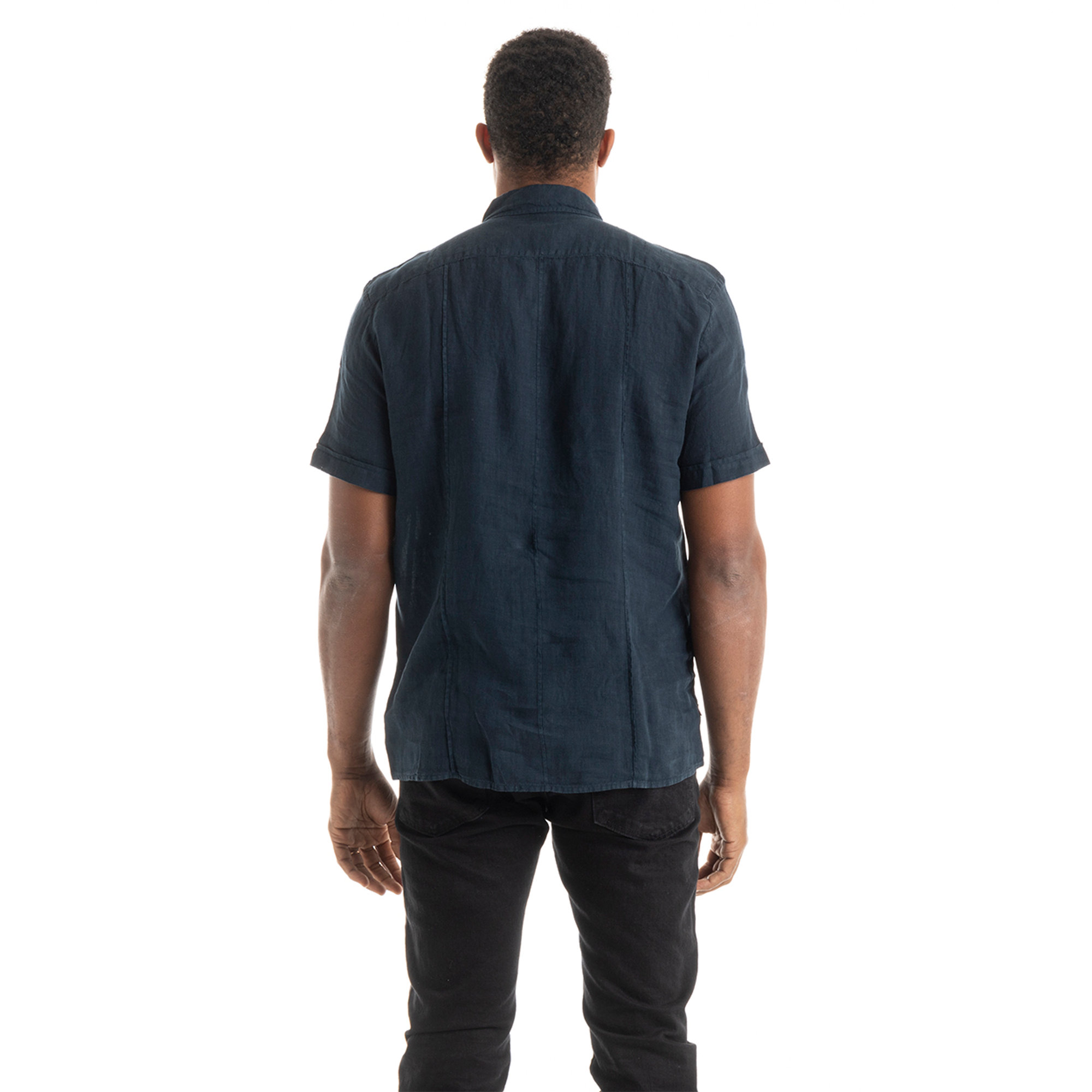 Camicia a maniche corte in lino blu navy Blauer vista3