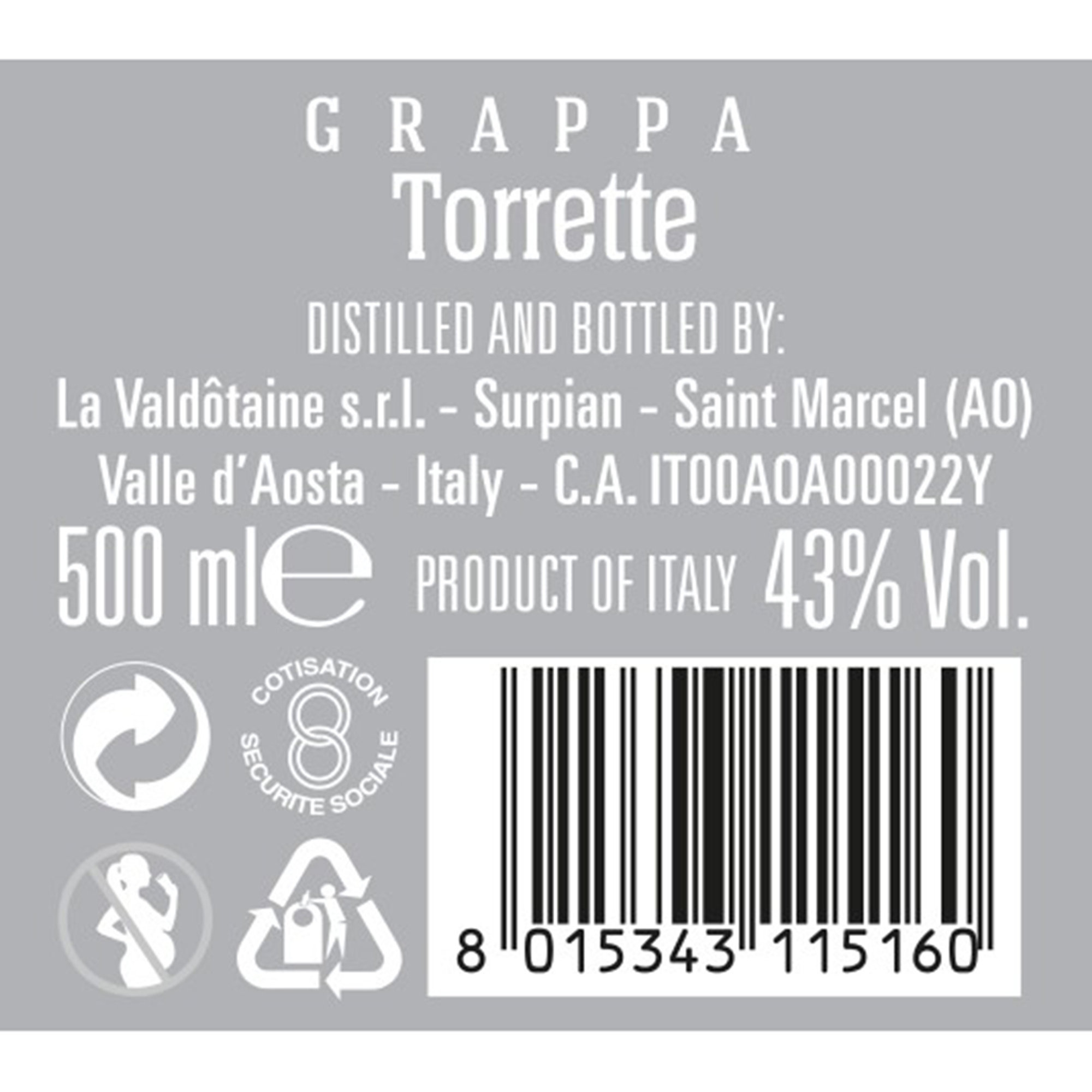 1 bouteille - Grappa vigoureuse « Torrette » 500 ml La Valdotaine vista1
